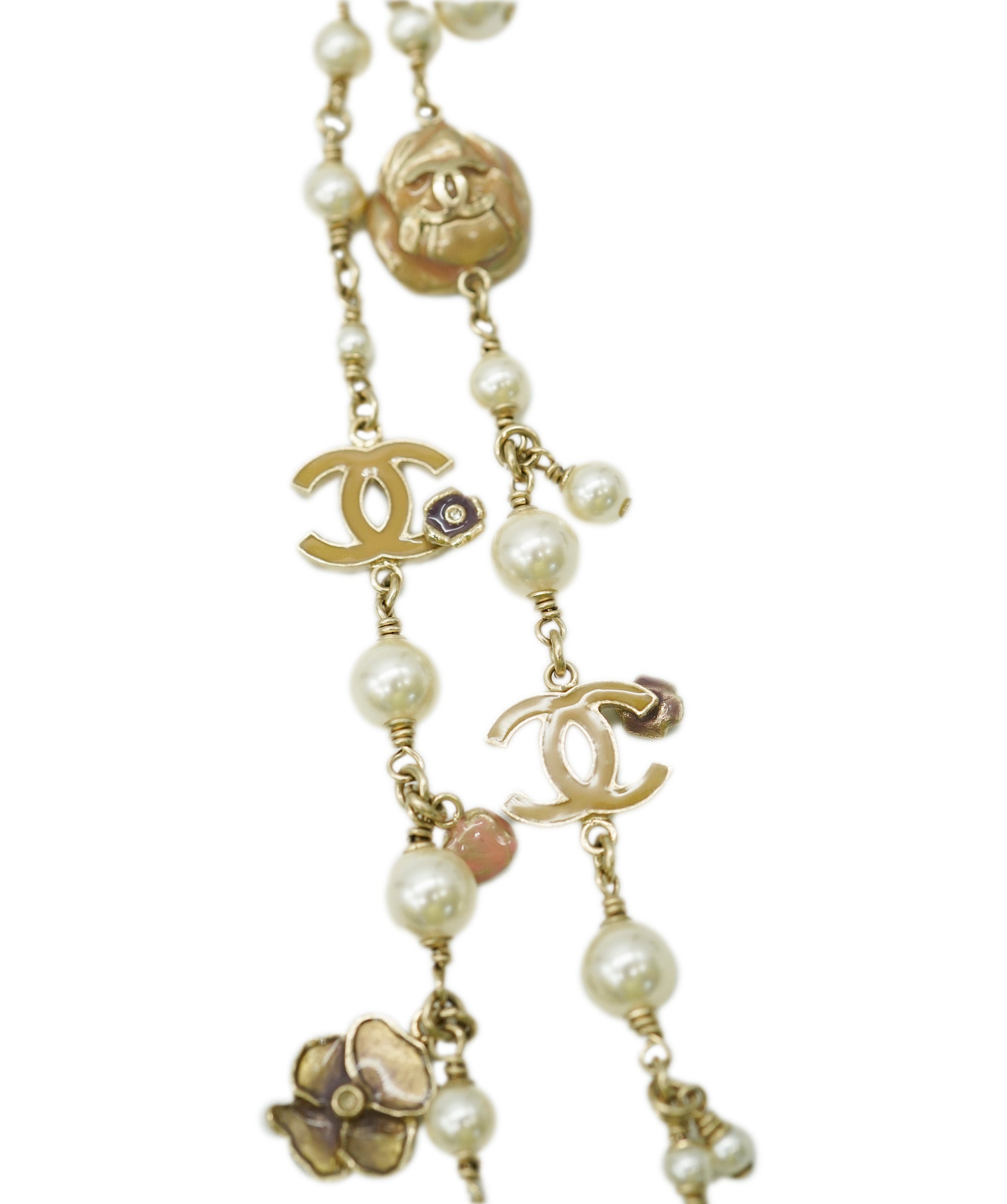 Chanel Camellia Long Necklace With Pearls  ALC1626