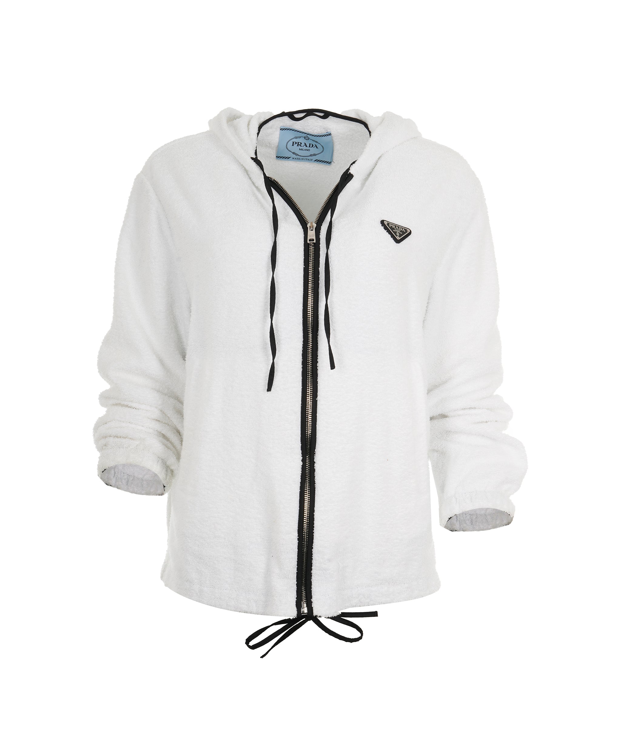 Prada White Towelling Zip Hoodie Jacket With Logo 40 ALC1886