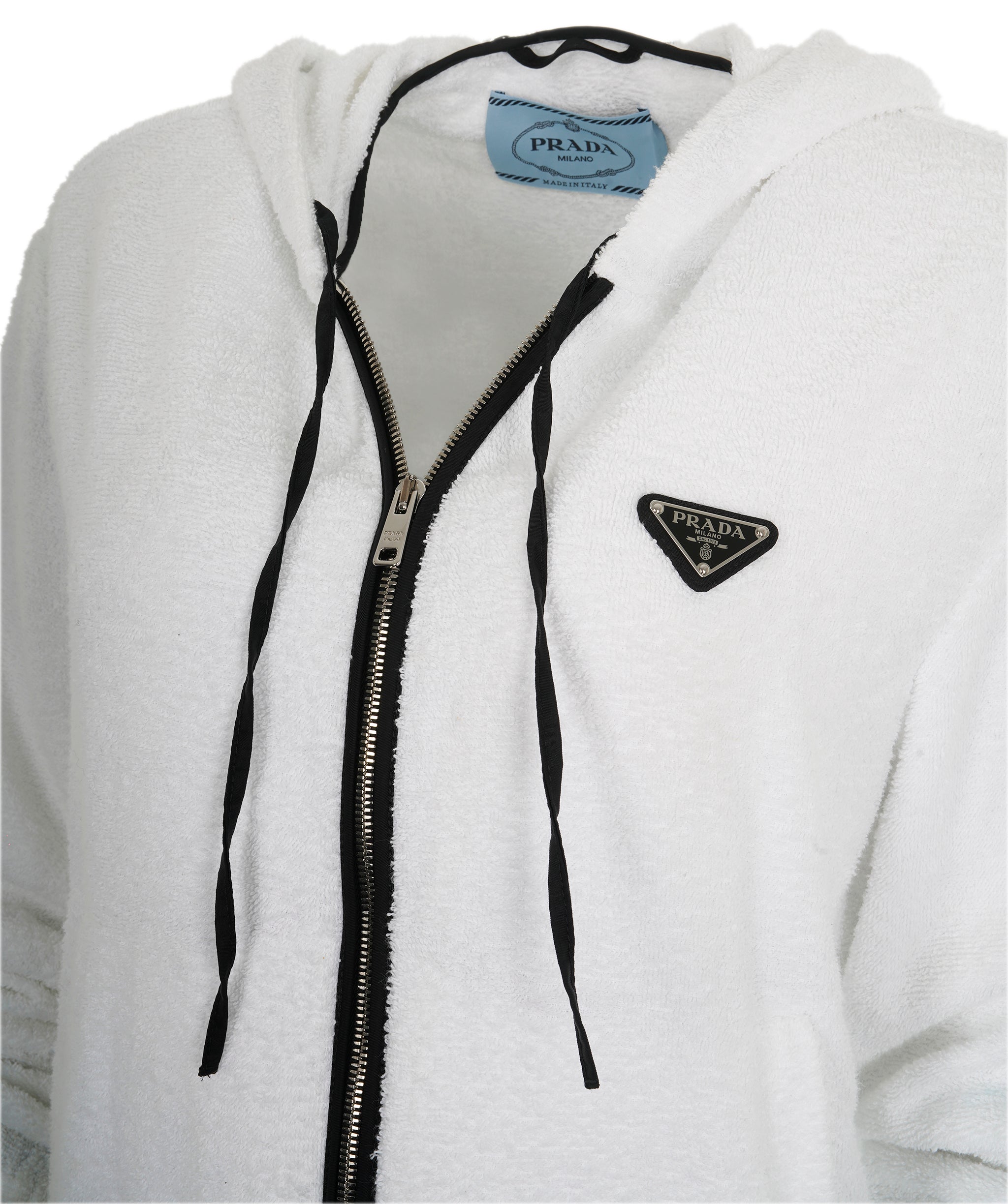 Prada White Towelling Zip Hoodie Jacket With Logo 40 ALC1886