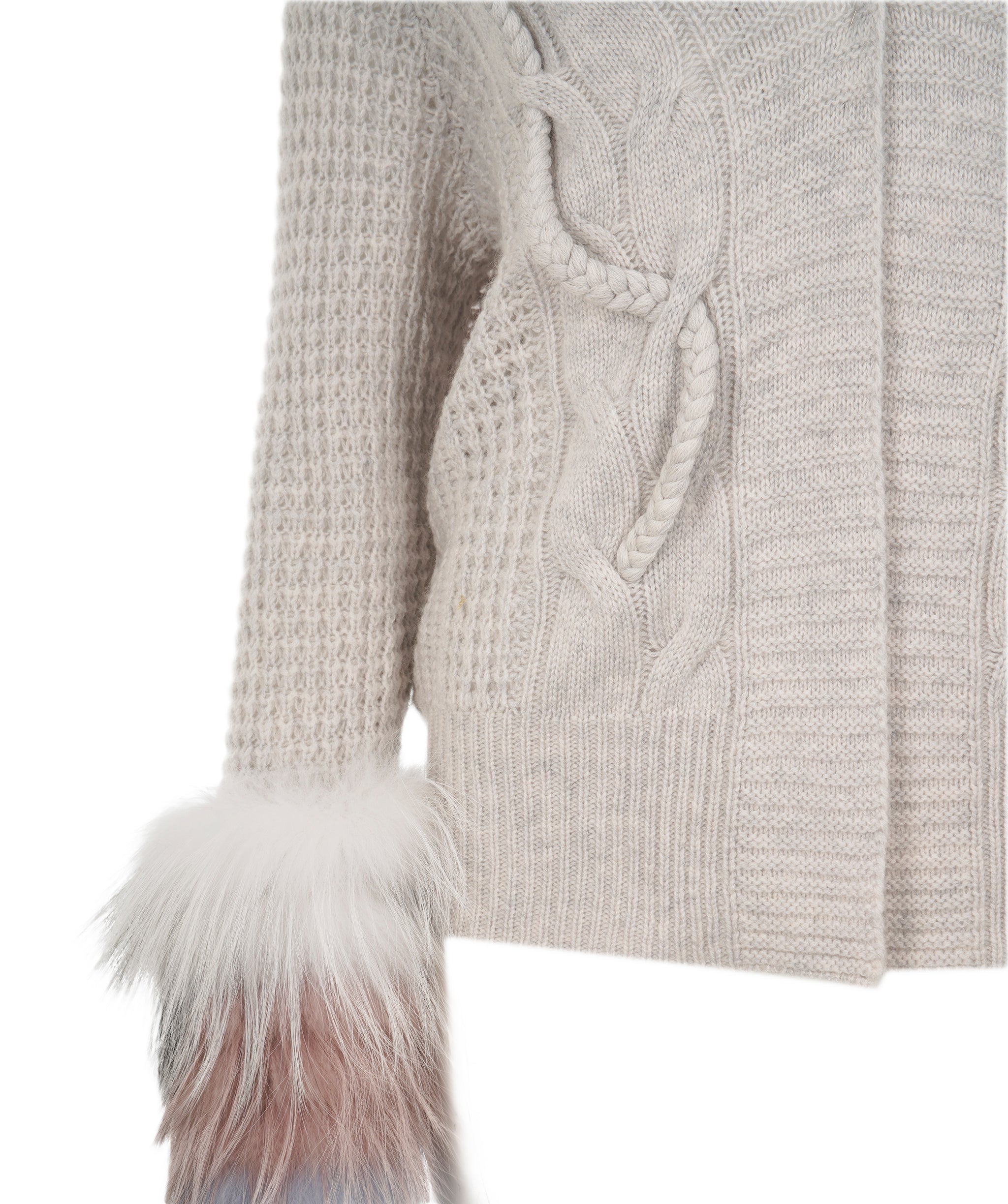 Izaak Azanei Grey Cardigan with Pink/Grey Fur Cuff Sleeves ALC1902