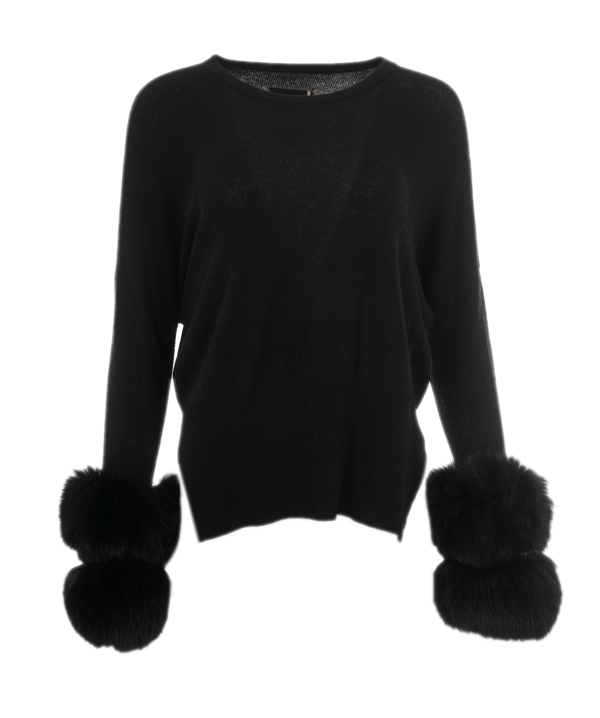 Izaak Azanei Black Jumper with Fur Cuff Sleeves  ALC1901