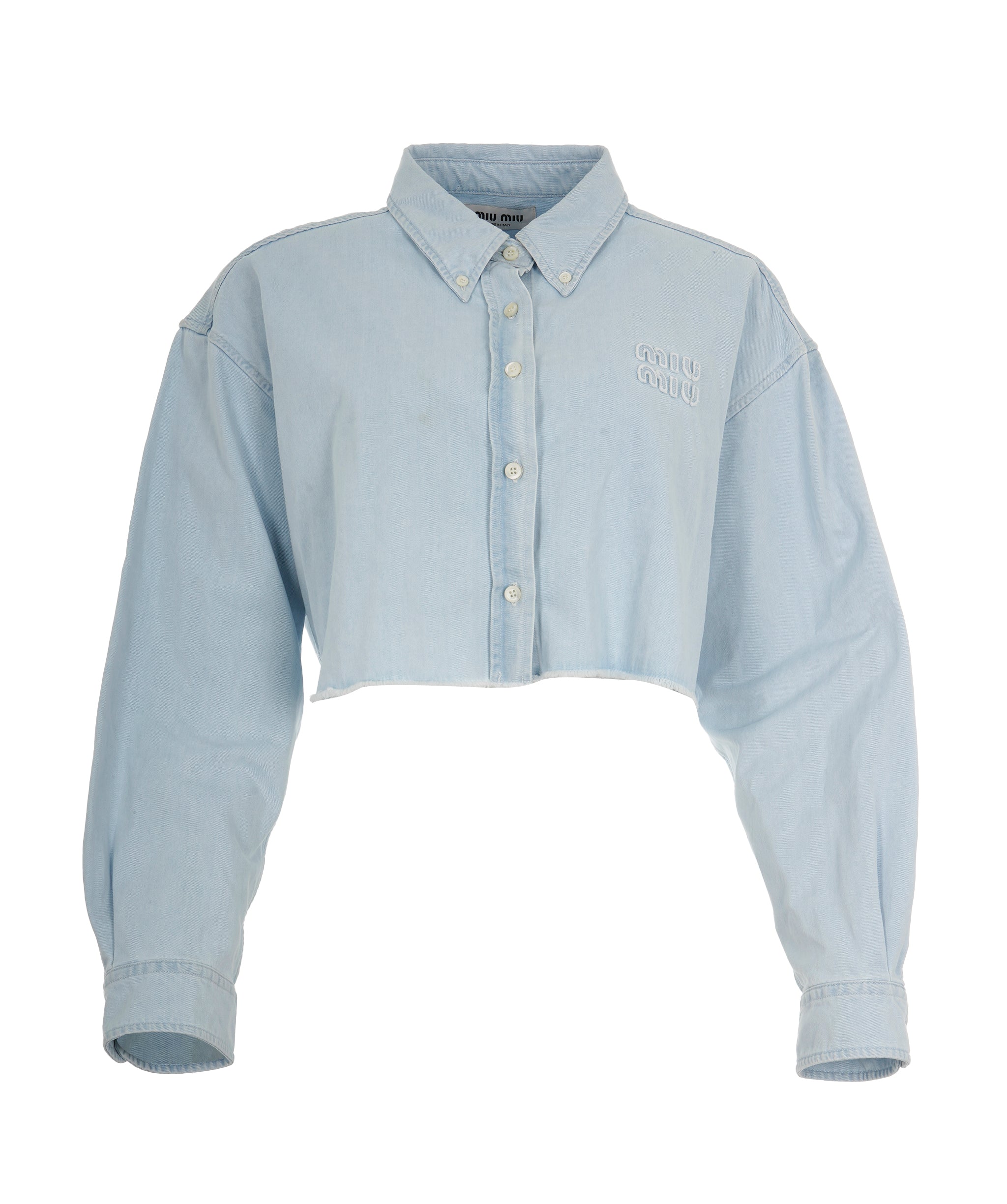 Miu Miu Blue Denim Logo Cropped Shirt ABL0005