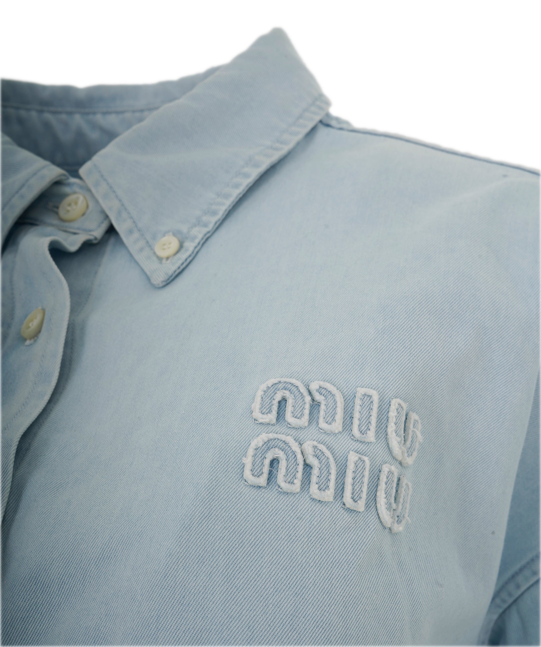 Miu Miu Blue Denim Logo Cropped Shirt ABL0005