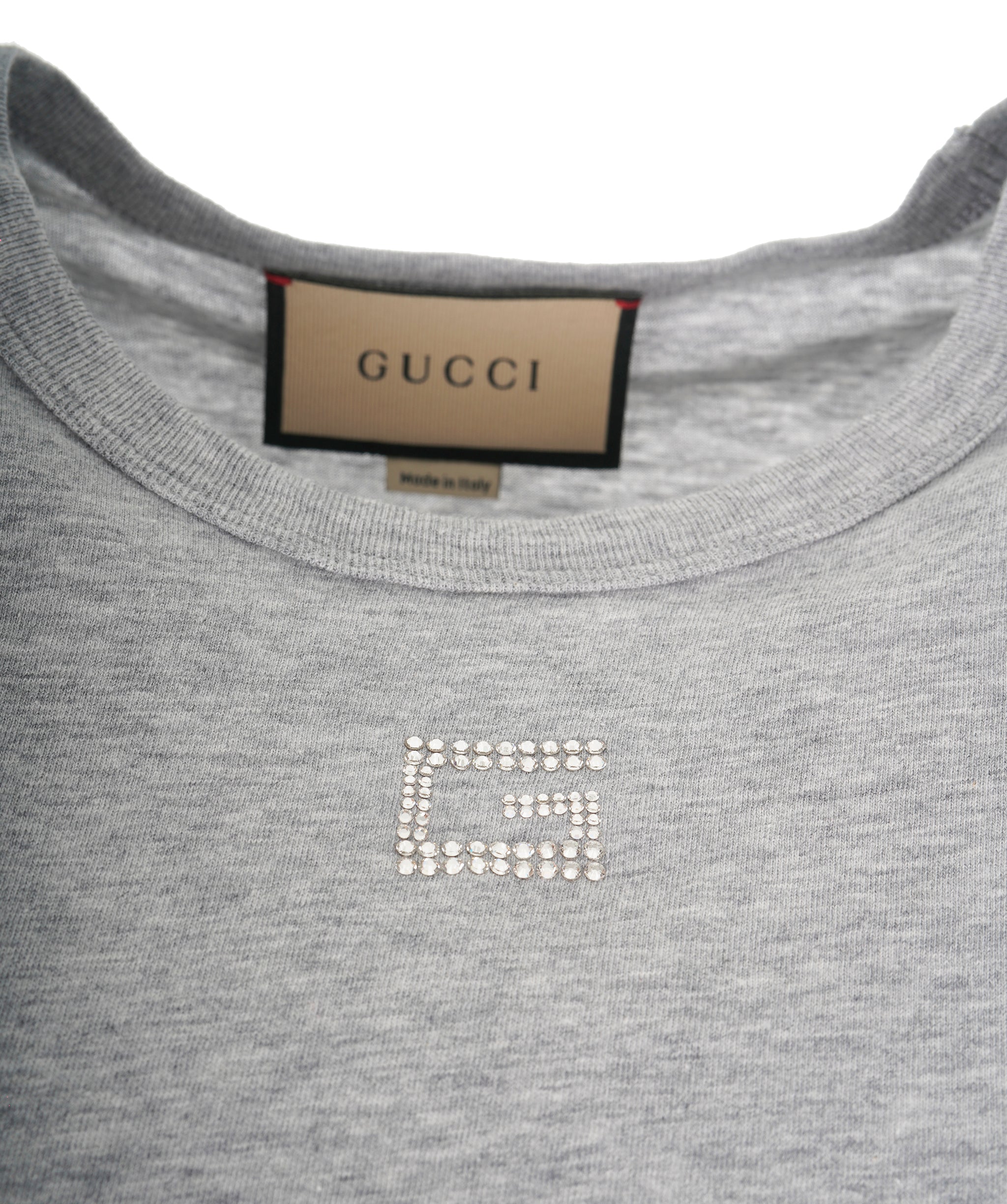 Gucci Grey Emebllished G Short Sleeve Crop Top ABL0003