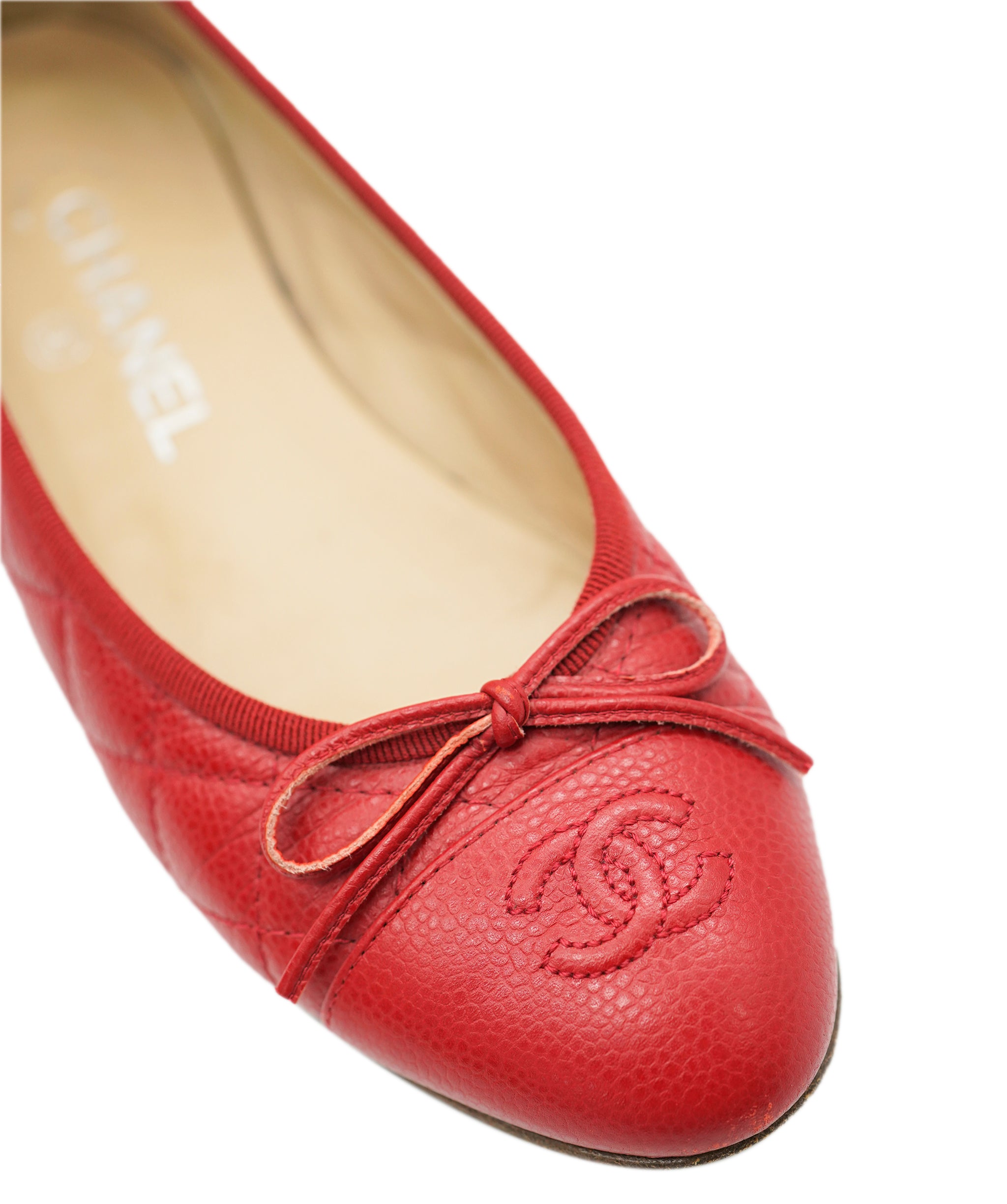 Chanel Ballerina Caviar Red CC Flats 36.5 ALC1934