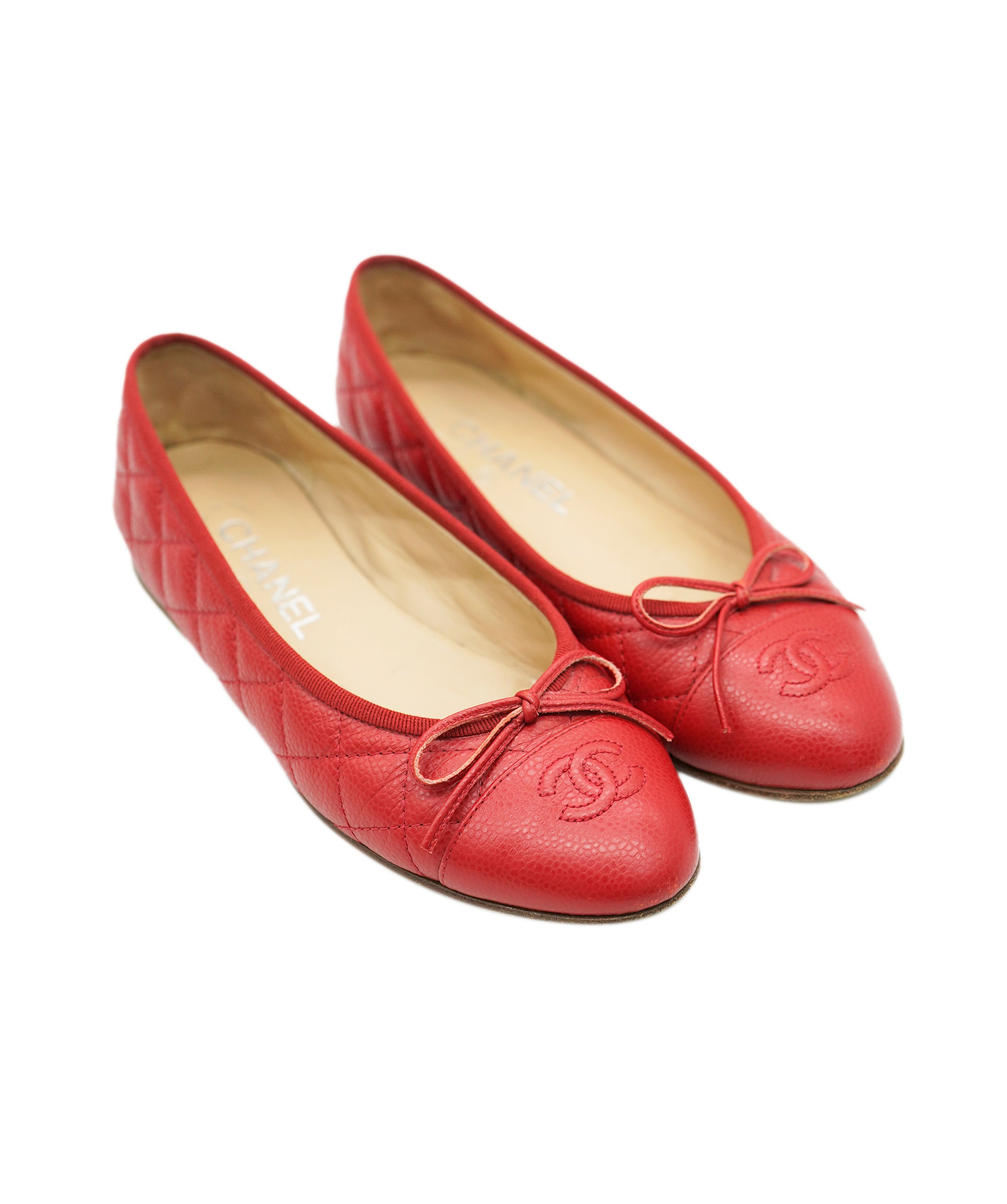 Chanel Ballerina Caviar Red CC Flats 36.5 ALC1934