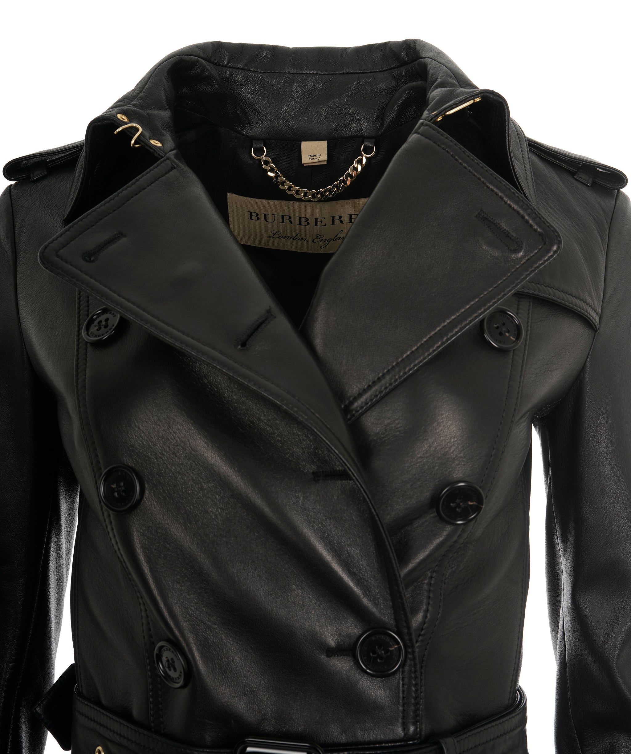 Burberry Double Breasted Leather Short Belted Coat ALC1942