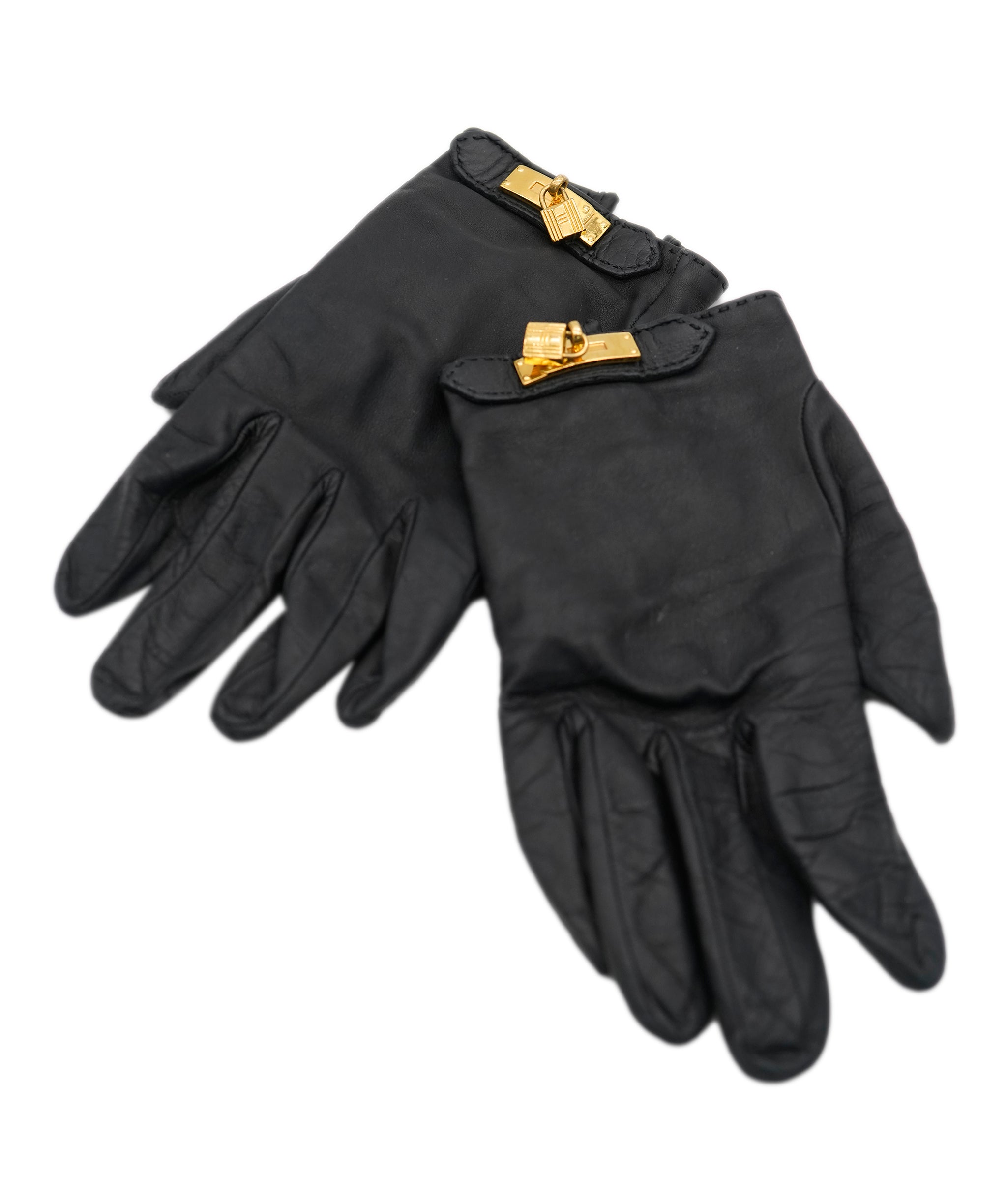 Hermes black leather soya gloves  ABL0013