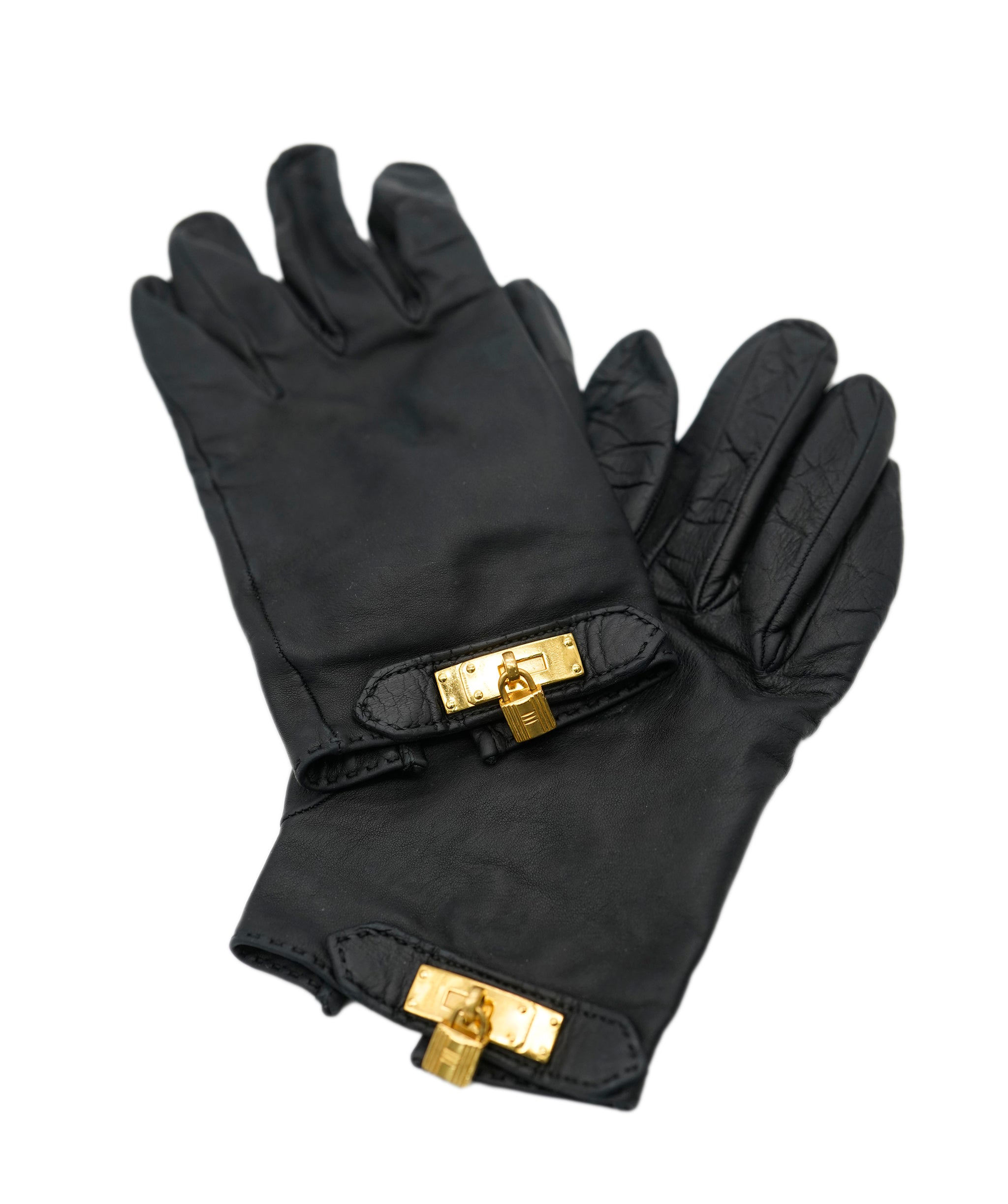 Hermes black leather soya gloves  ABL0013