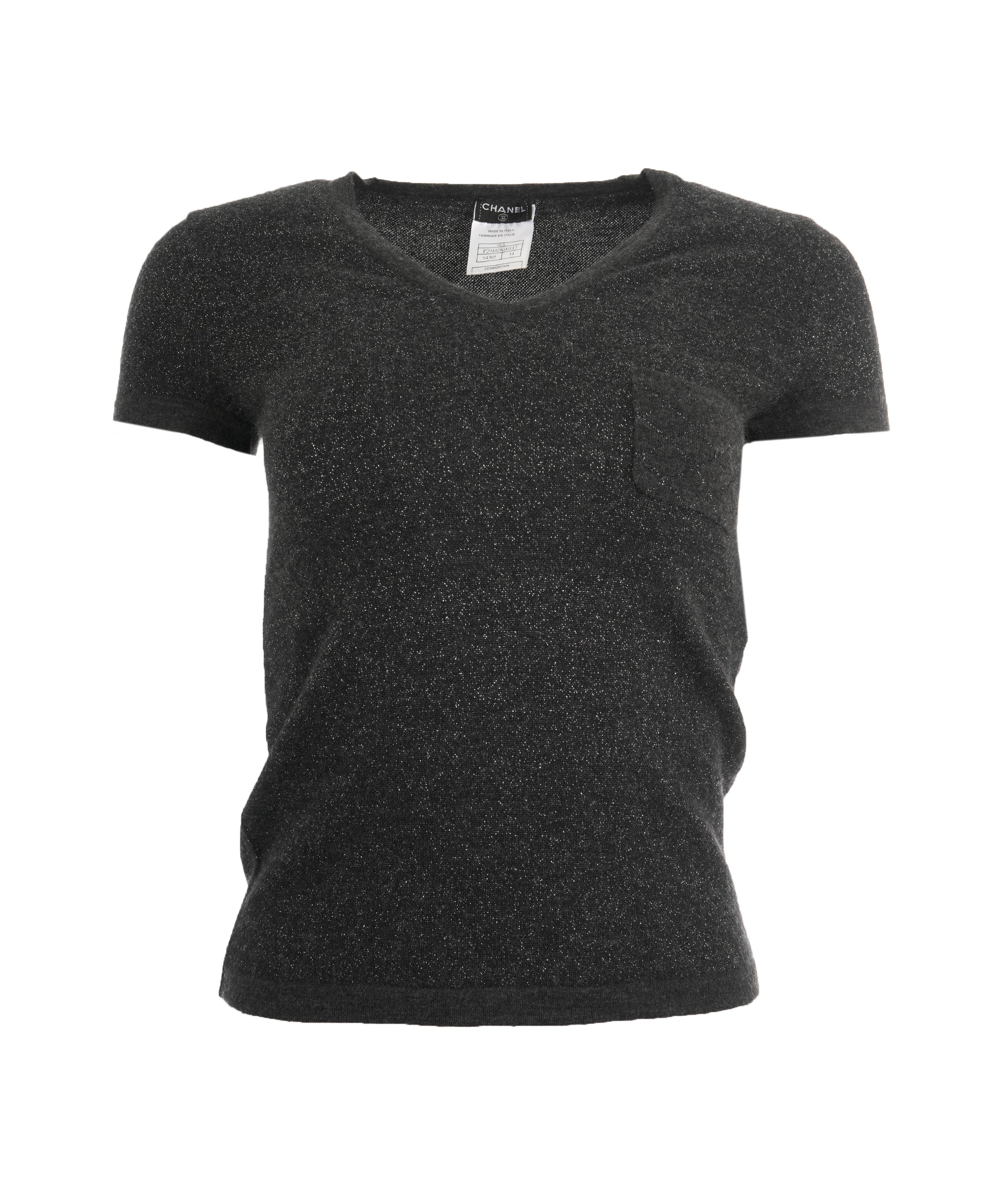 Chanel CC Pocket Cashmere Top Gray V - Neck DXBS0148