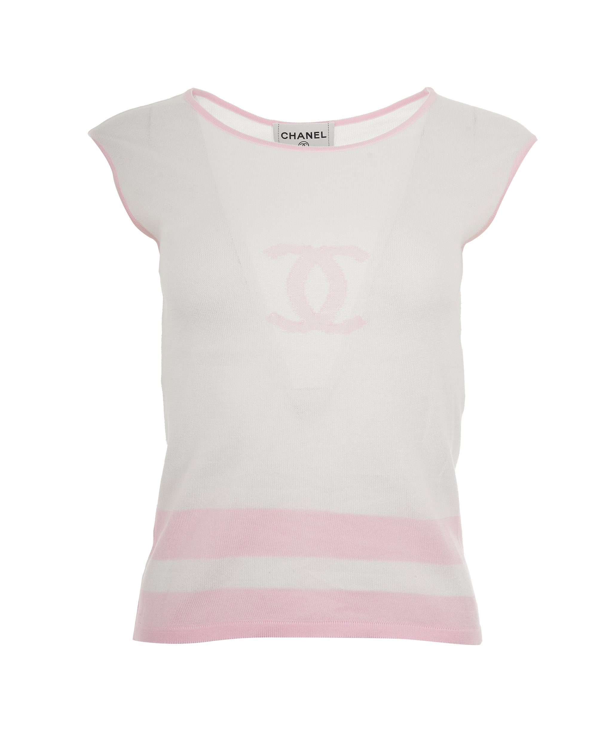 Chanel CC knit Tank Top White Pink DXBS0158