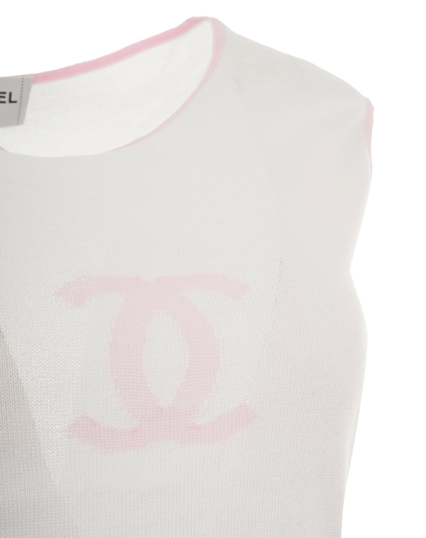 Chanel CC knit Tank Top White Pink DXBS0158