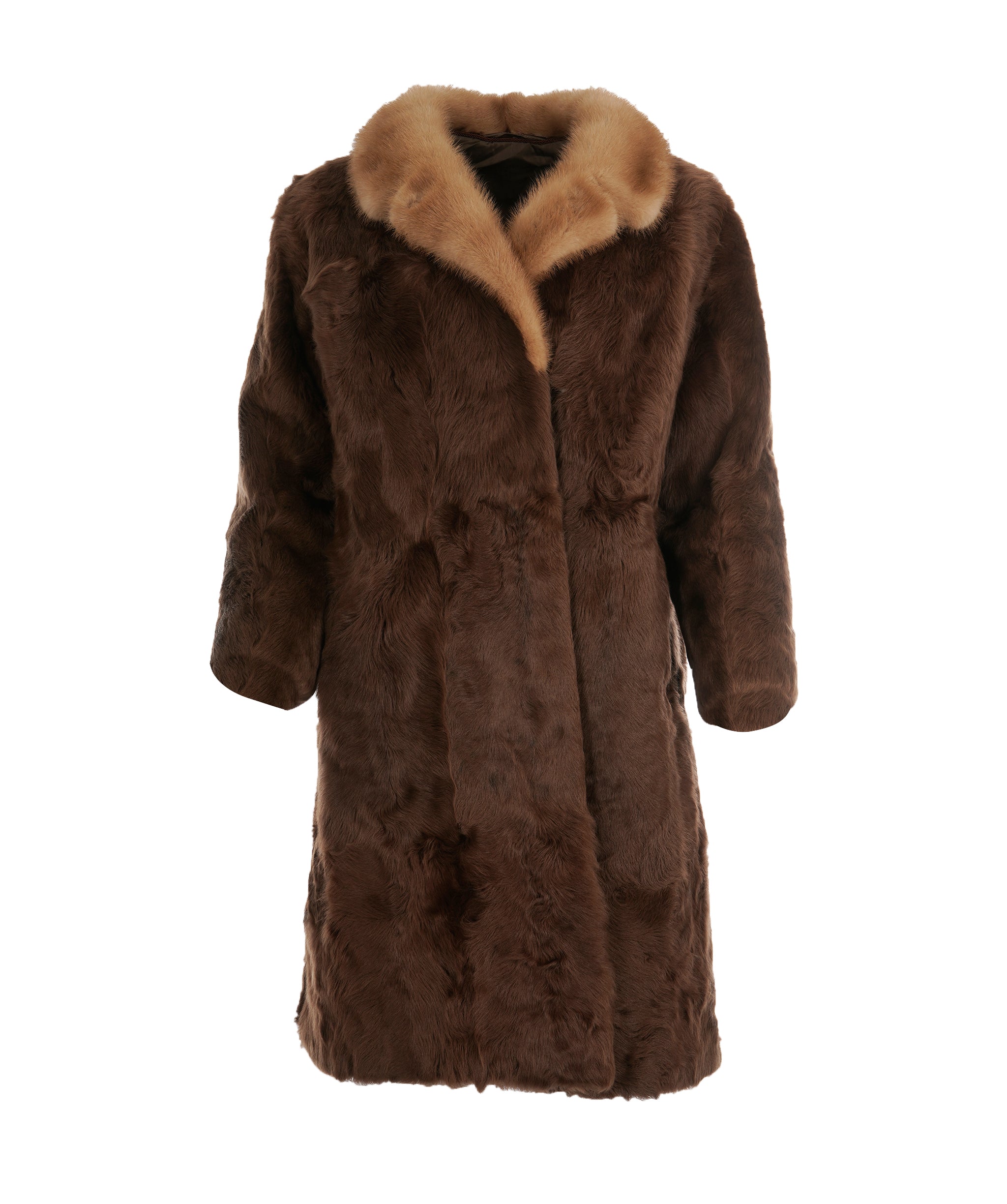 Vintage two tone brown long genuine fur coat ABL0007