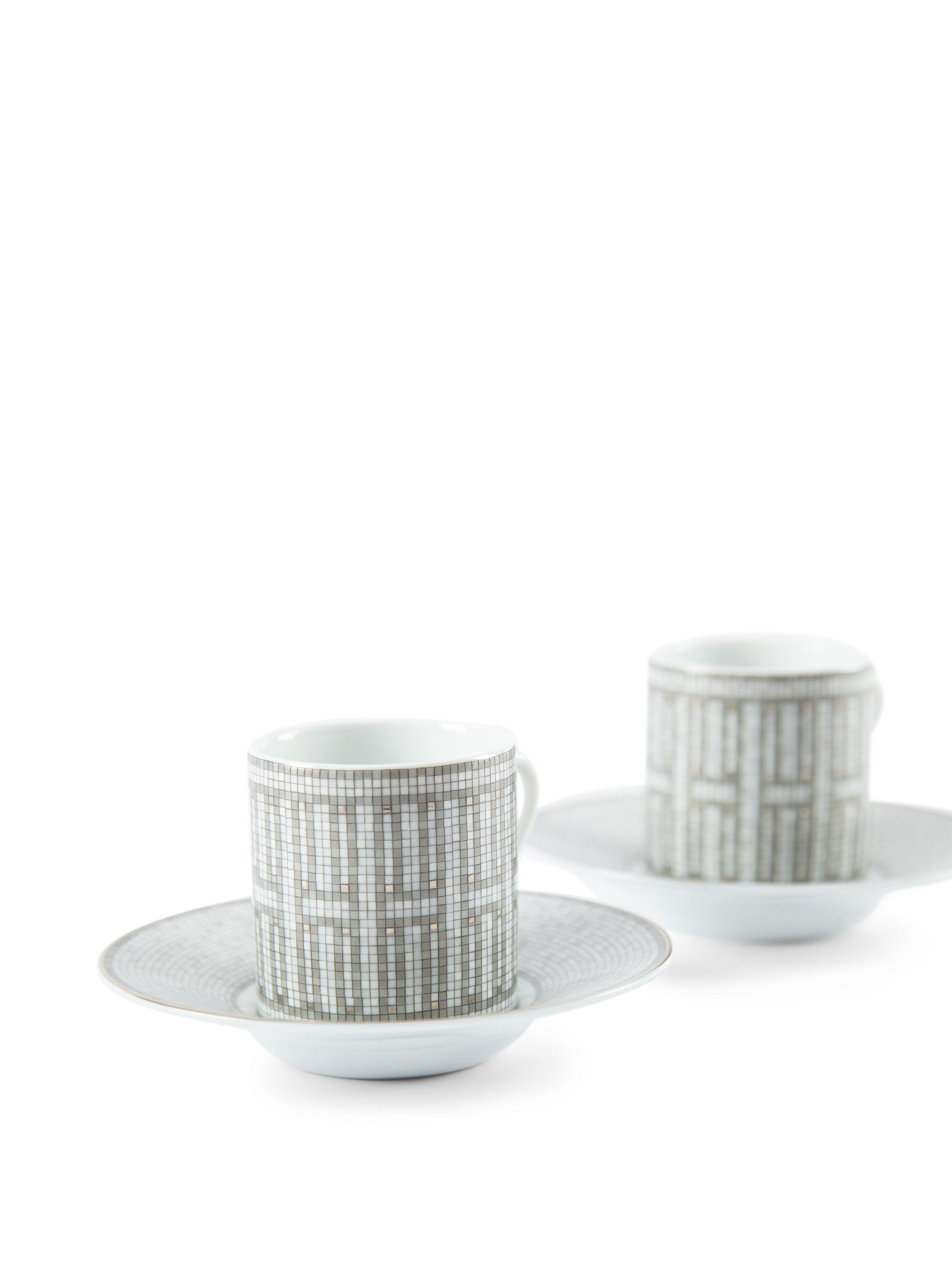 HERMÈS Mosaique au 24 Platinum Coffee Cups & Saucers