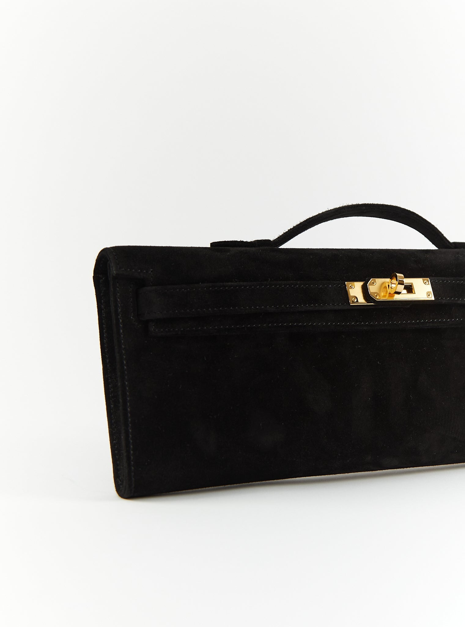 HERMÈS KELLY CUT BLACK Suede Doblis Leather with Gold Hardware