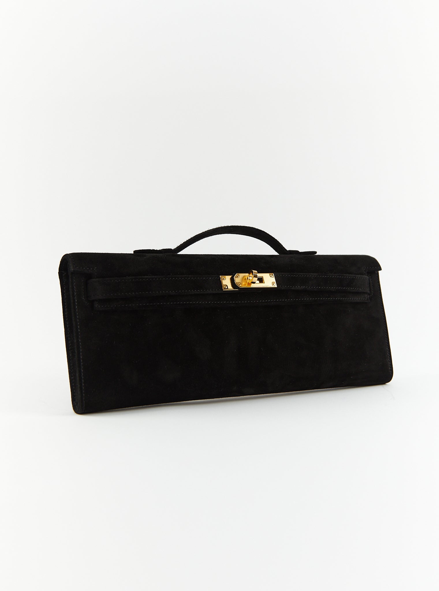 HERMÈS KELLY CUT BLACK Suede Doblis Leather with Gold Hardware