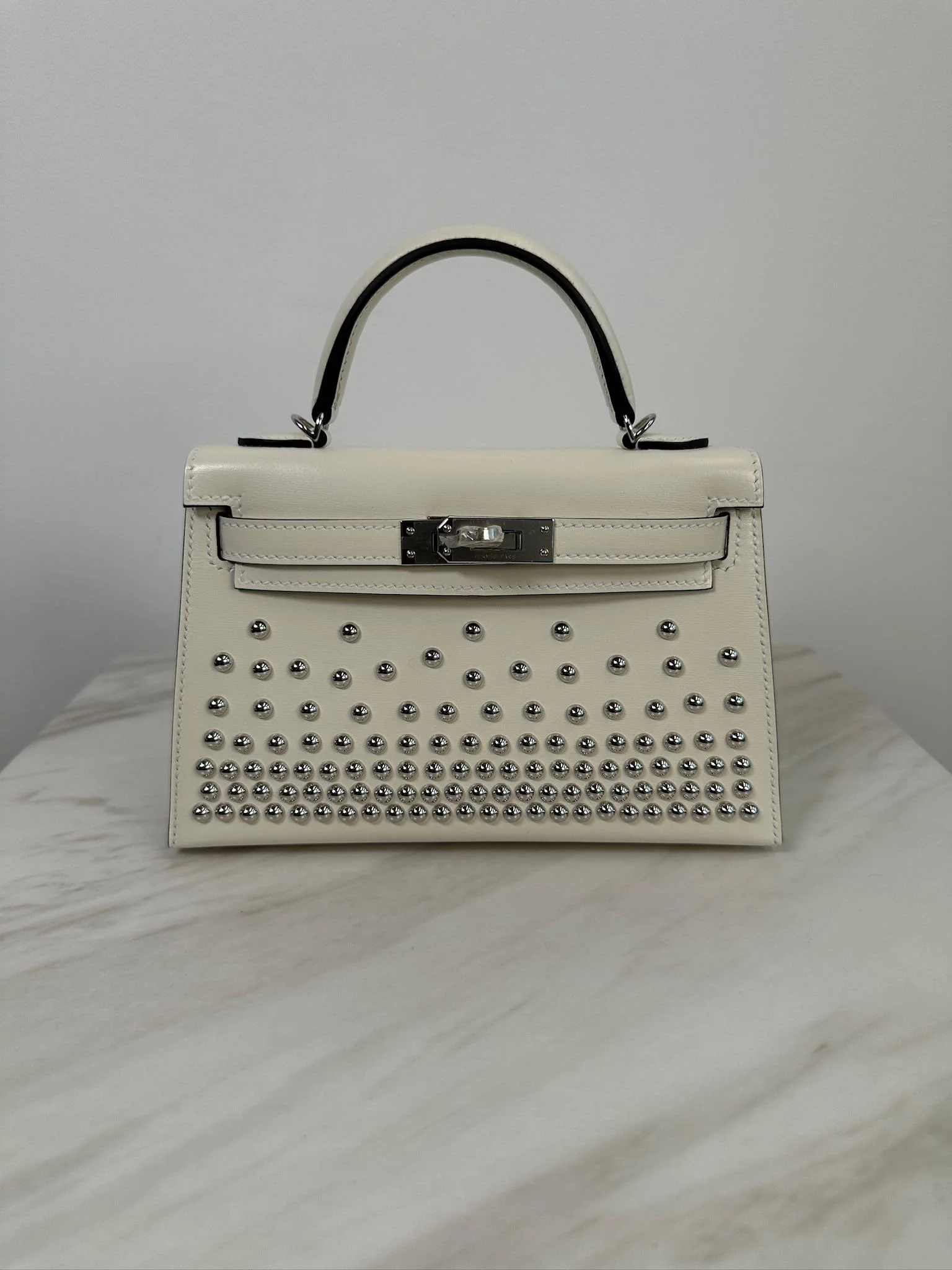 Hermès Mini Kelly Cloute Cream Palladium Hardware G