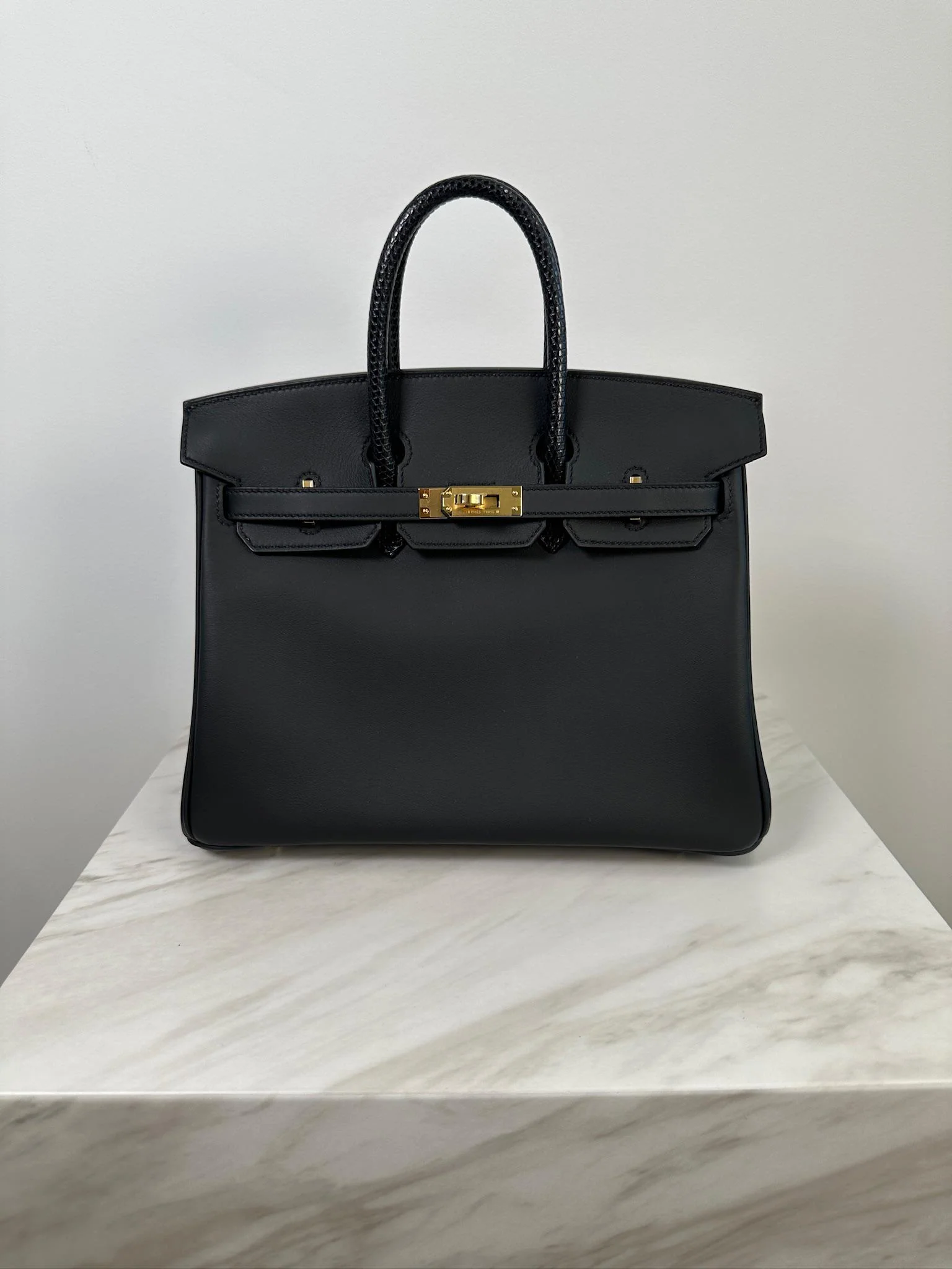 Hermès Birkin 25 Touch Black Shiny Lezard/ Black Swift Gold Hardware
