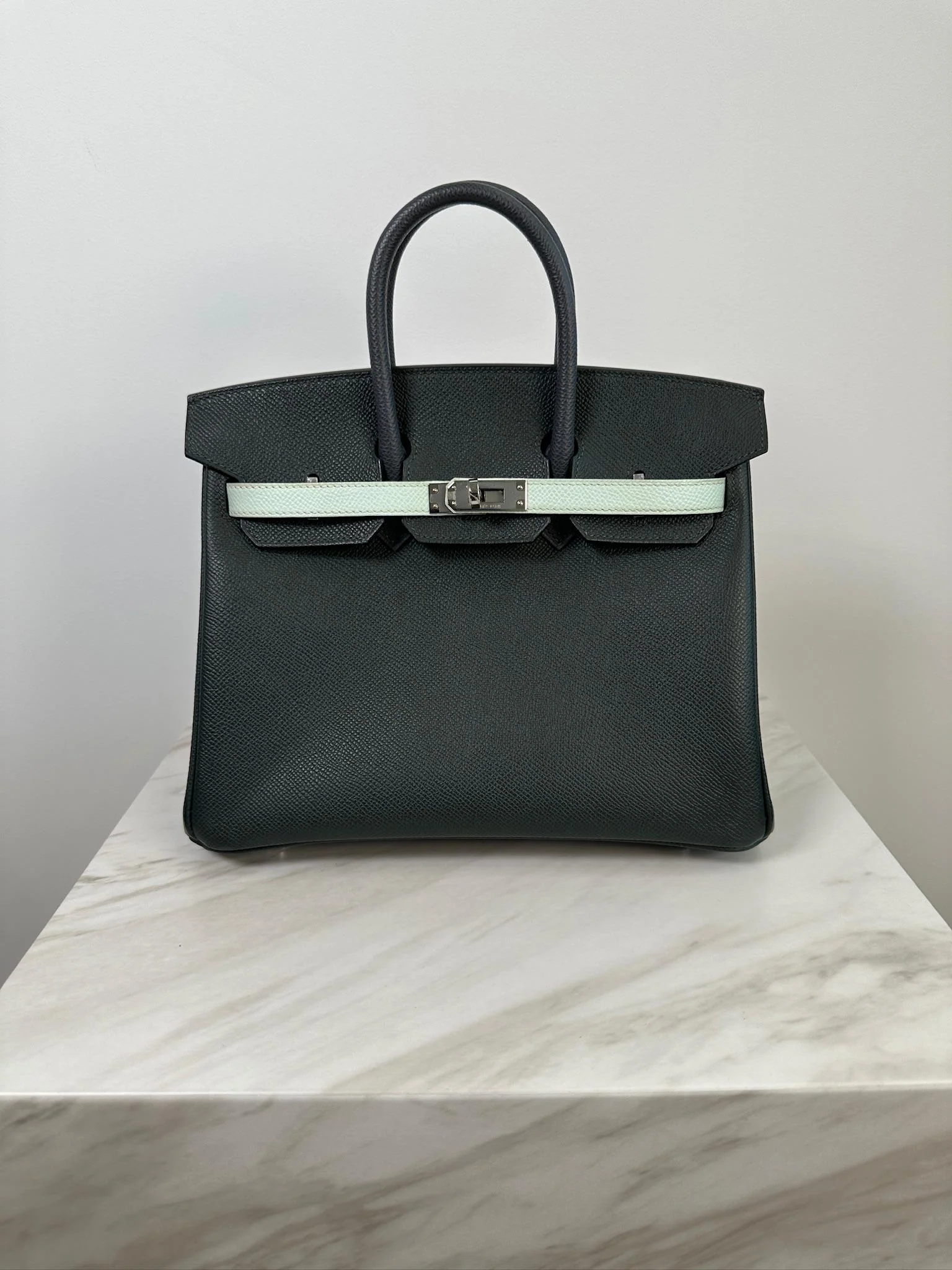 Hermès Birkin 25 Tricolor Vert Fonce / Vert Peppermint / Ardoise Epsom Palladium Hardware