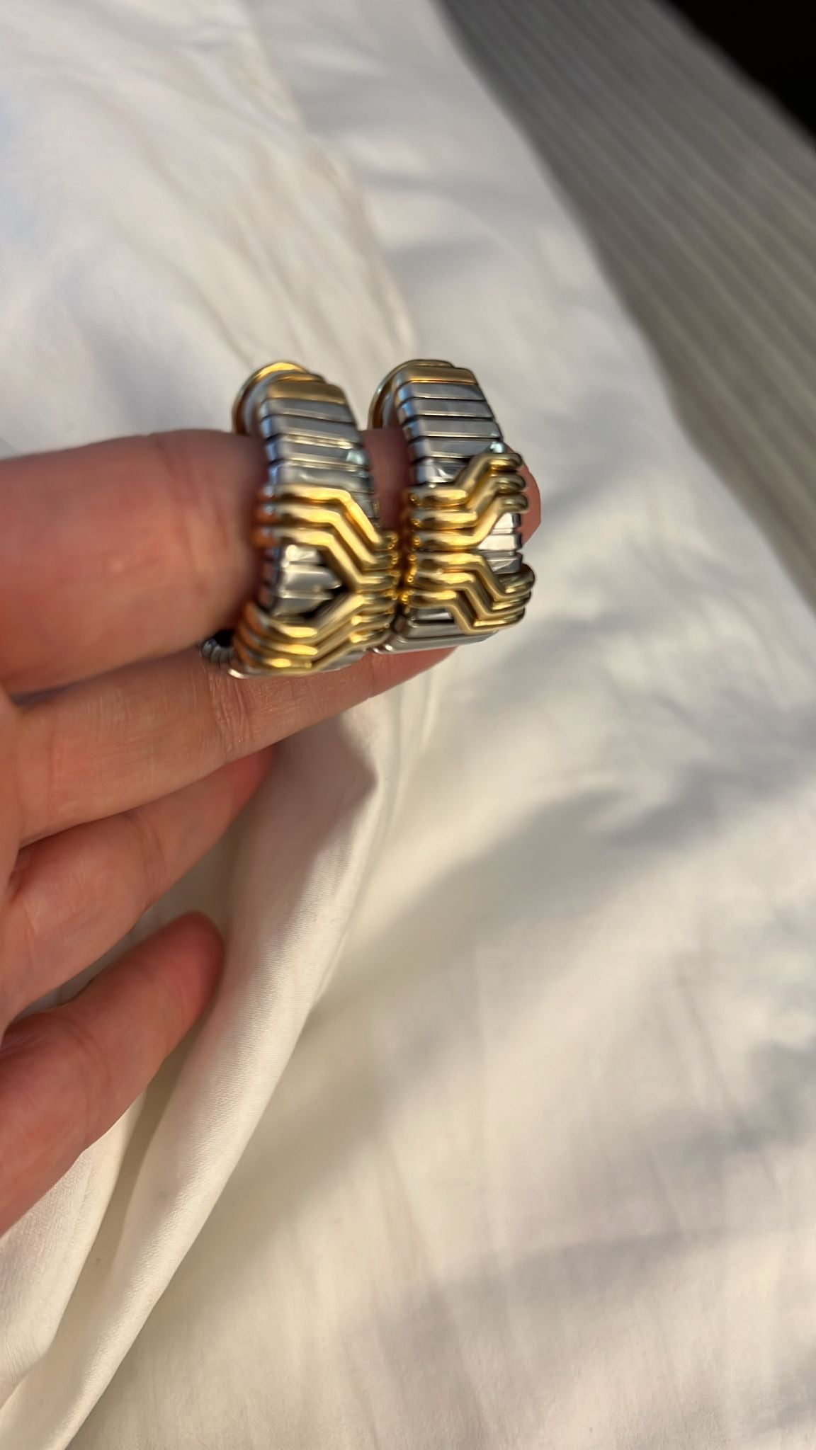 bulgari stainless and 18kt yellow gold clip on hoops ASC5141