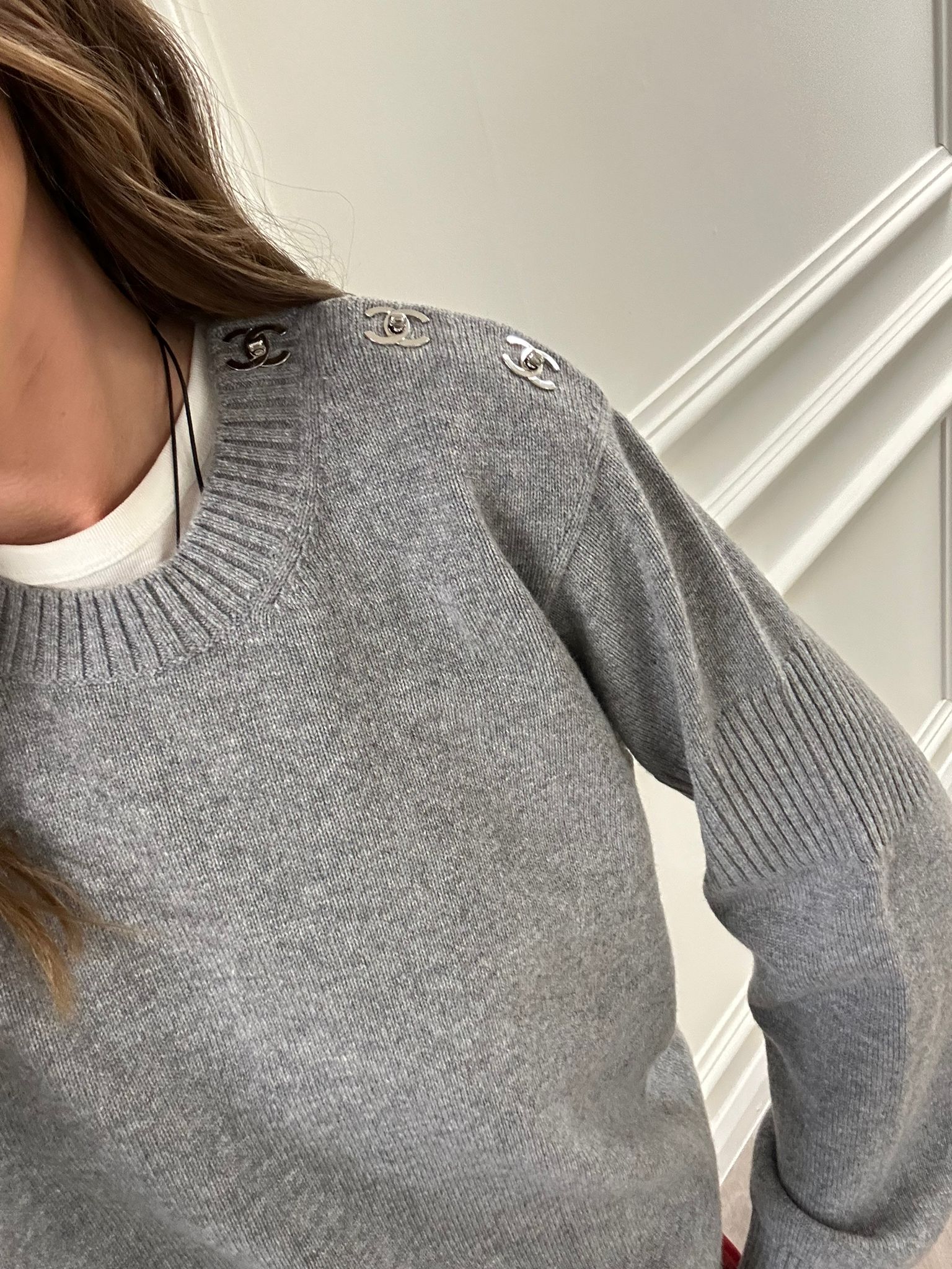 Chanel Grey Cashmere Top with CC Turnlock PHW ASC5362