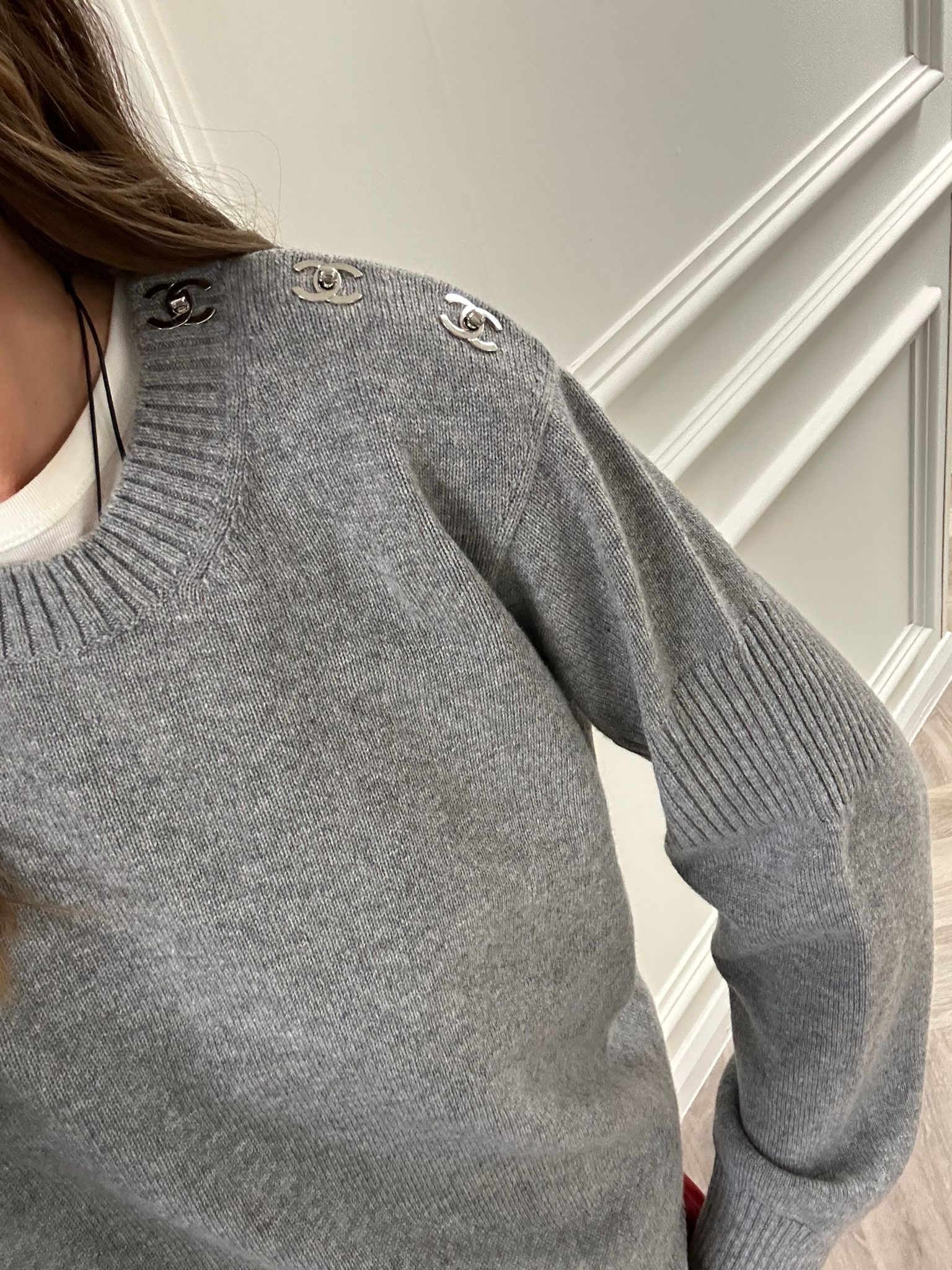 Chanel Grey Cashmere Top with CC Turnlock PHW ASC5362