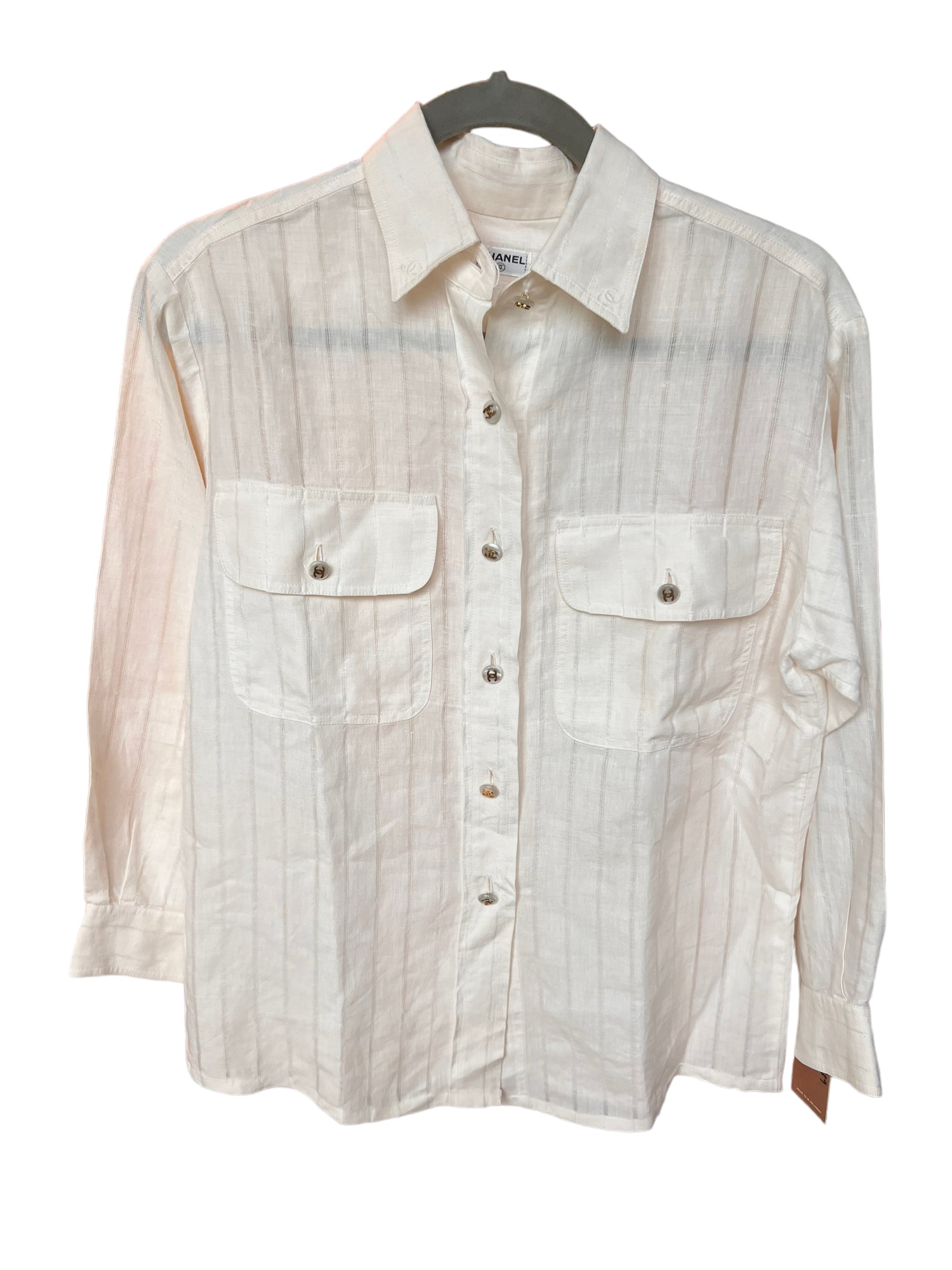 Chanel CC Linen Striped Button Up Shirt/Blouse ASL10889