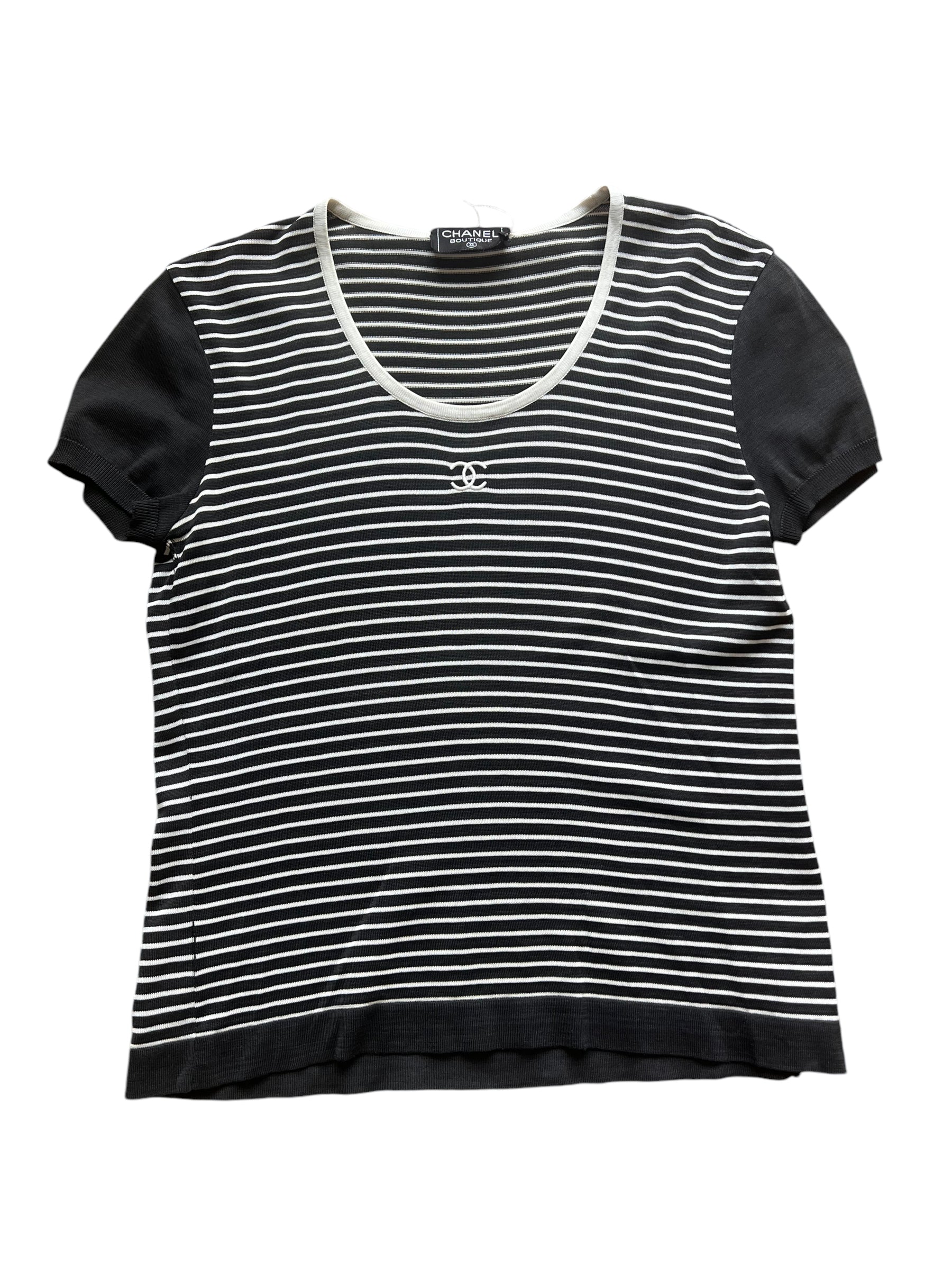 Chanel CC Stripe Knit Top Black DXBS0568