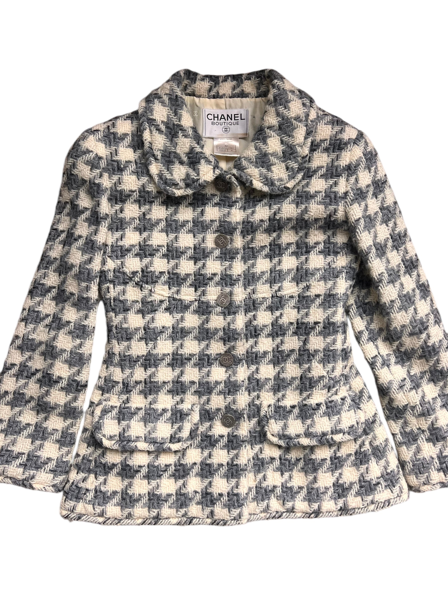 Chanel Grey Houndstooth Jacket Sz 40 1998 DXBK0047