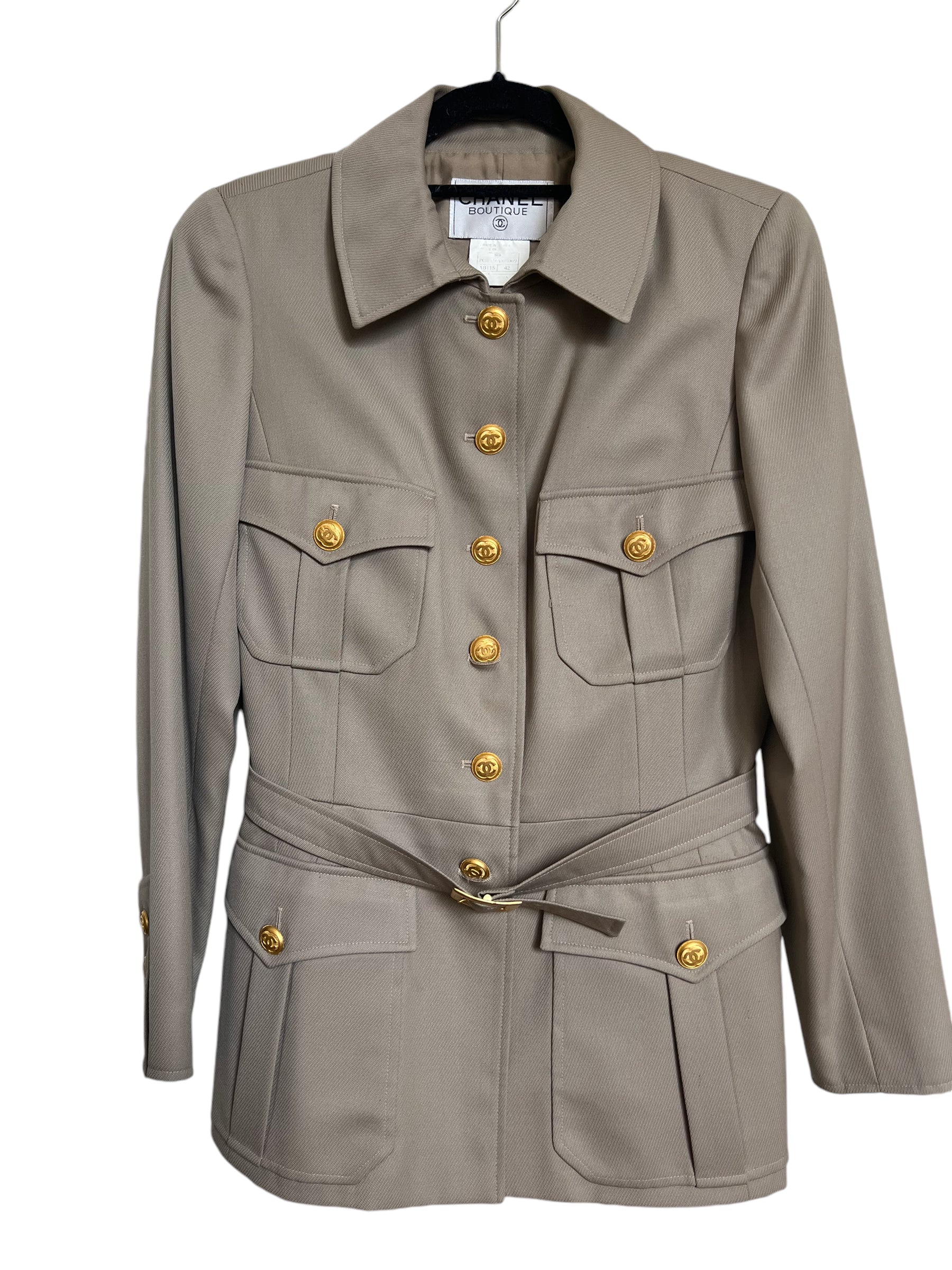 Chanel Military Suit with Gold CC Buttons Sz 42 AVC2147