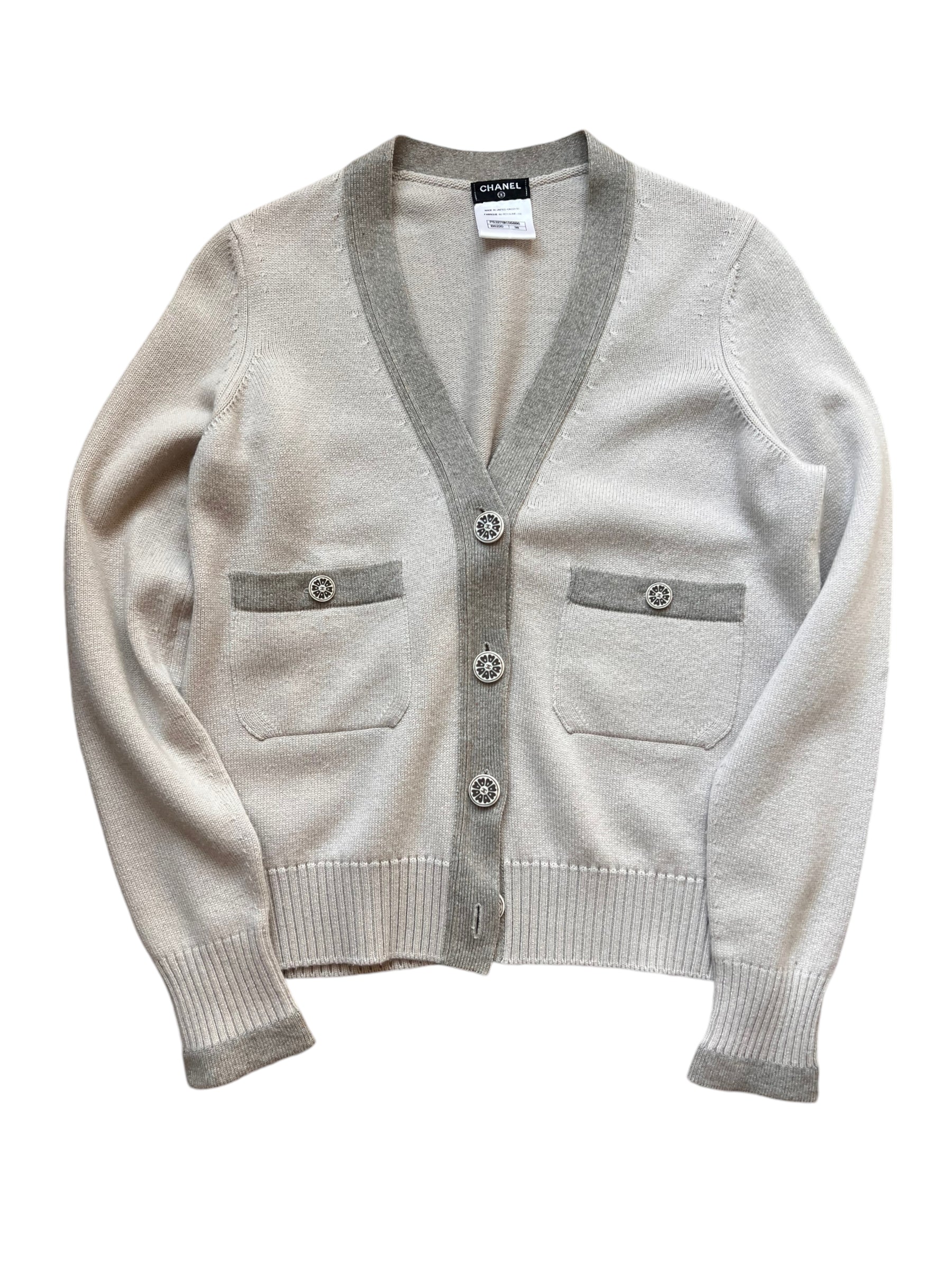 Chanel Two Tone Grey Cashmere Cardigan AVC2144