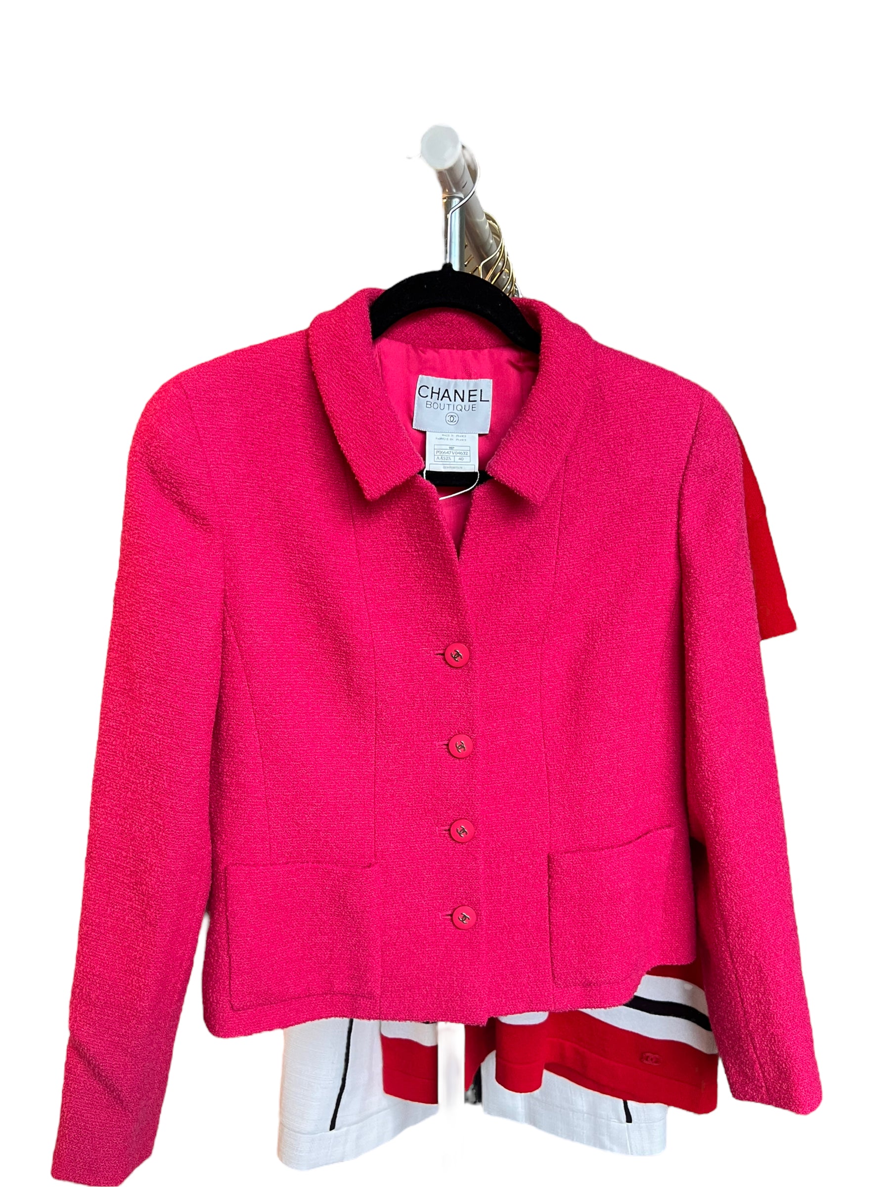 Chanel Jacket 96p 40 Size Coco Mark Button Pink UKL1446