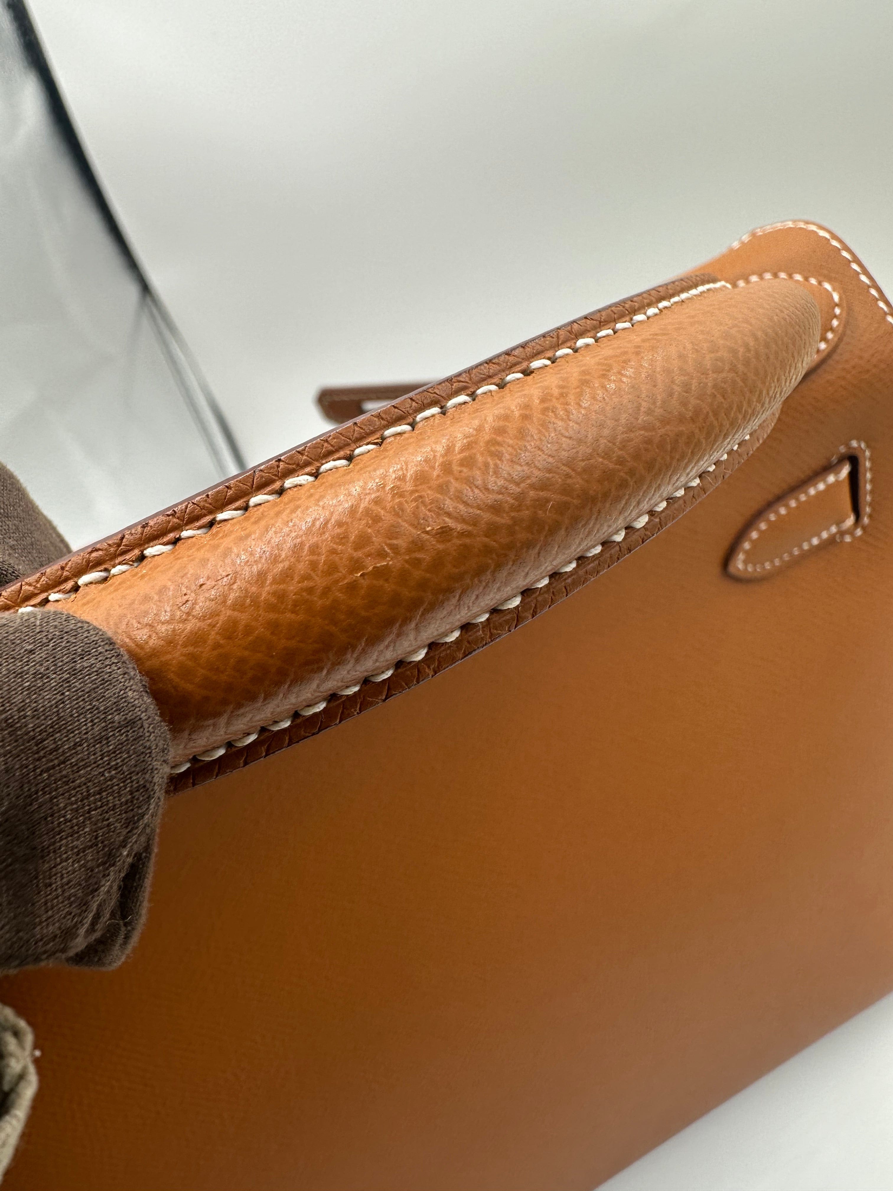 *LONDON LOCATED* LIKE NEW HERMÈS KELLY 28CM SELLIER GOLD Epsom Leather with Palladium Hardware