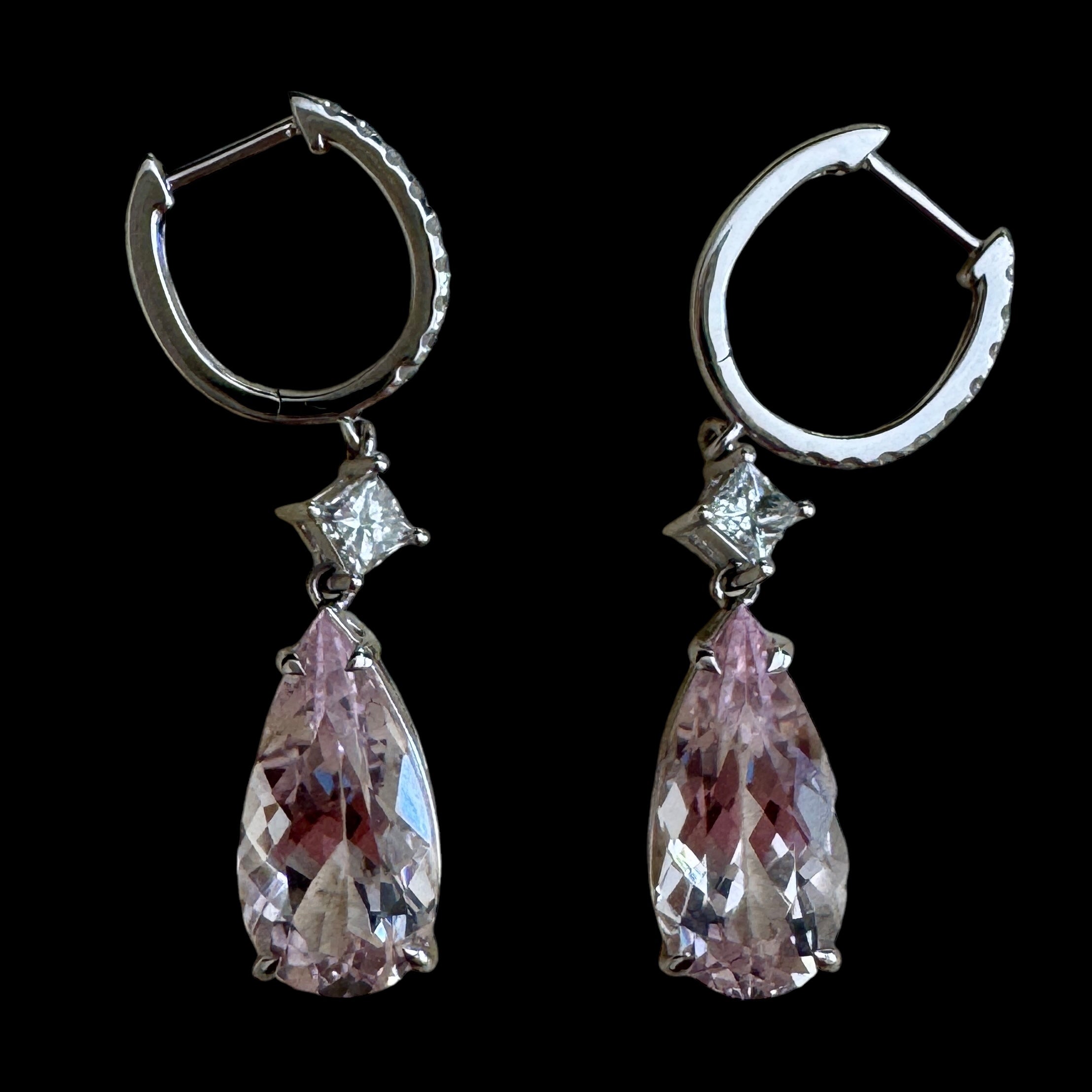 2.85ct "Cherry Blossom" in Pear Shaped Natural Morganite & White Diamond Drop Earrings