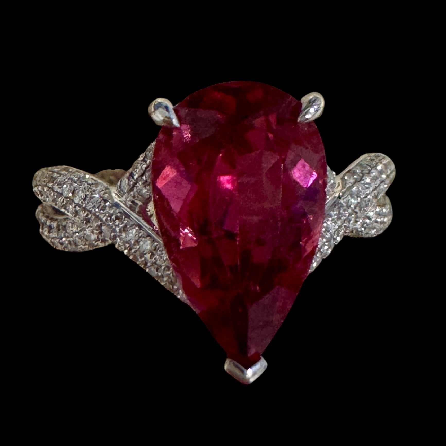 Natural 3.70ct  Fushia Rose "Rubelite" Tourmaline & Diamond Ring Set in 18K White Gold