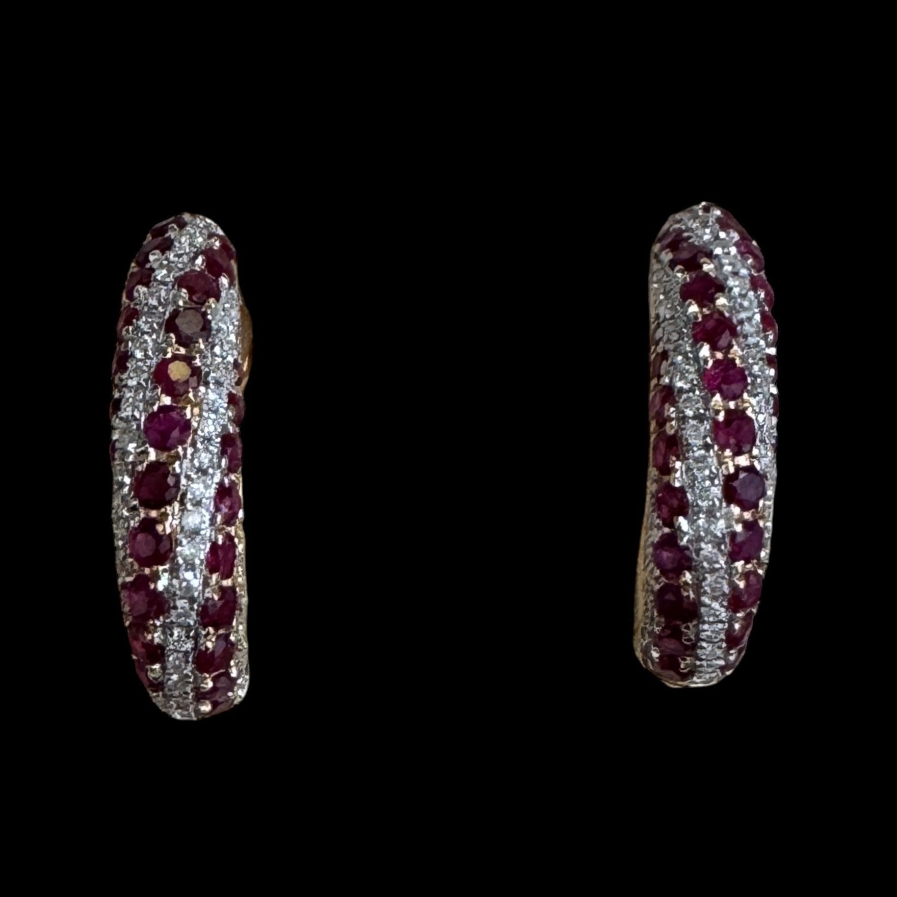 "Pigeon Blood" Ruby & White Diamond Hoop Earrings set in 18K White Gold