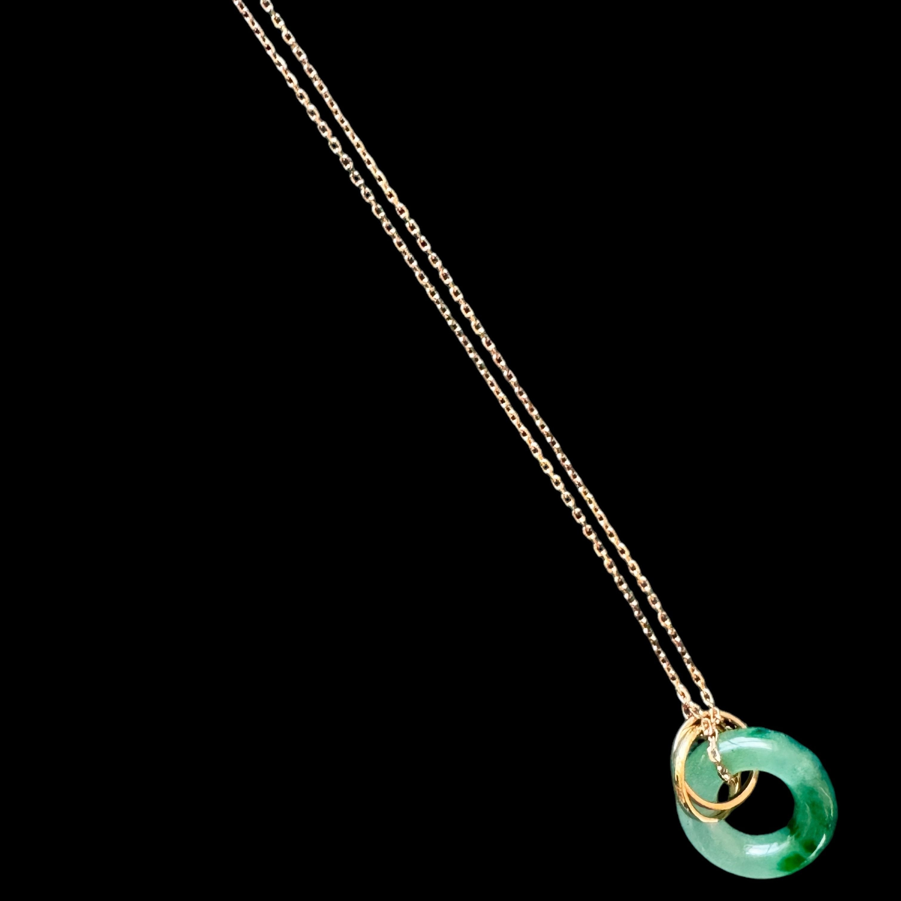 Green Jade Loop Pendant Necklace set in 18K Gold