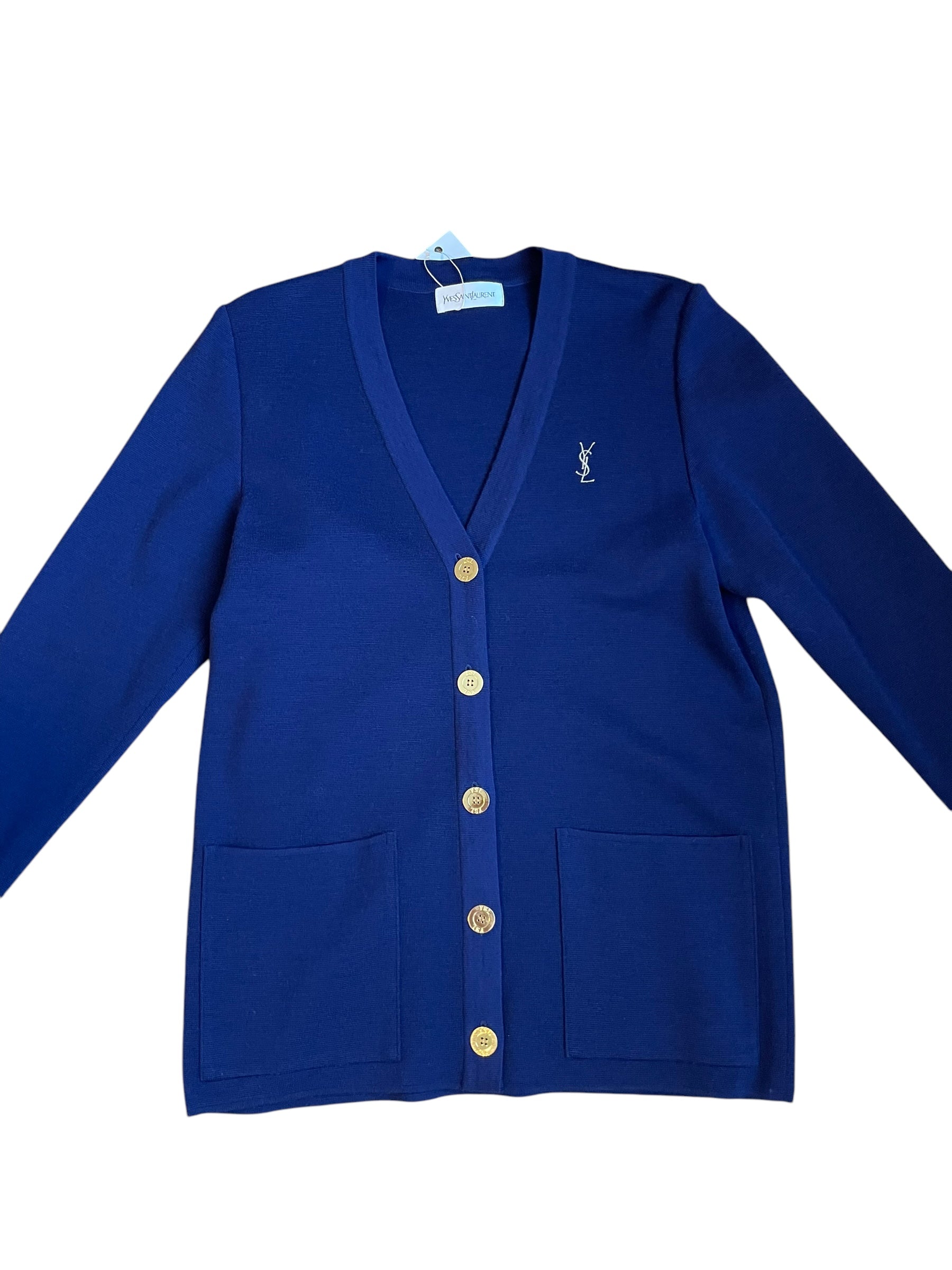 YSL Vintage Logo Cardigan Navy DXBK0180