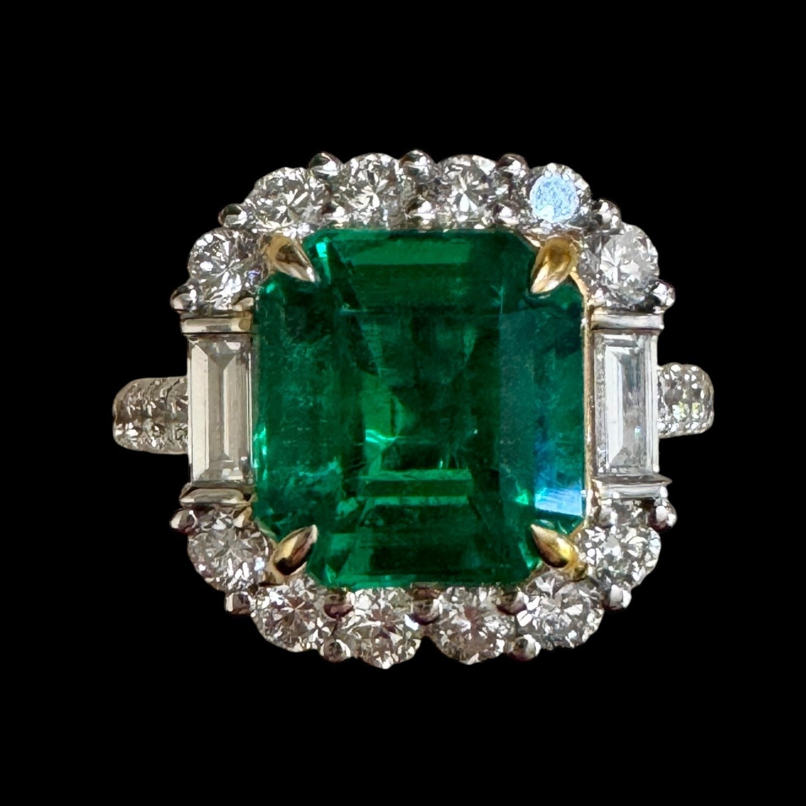 "Verdant Green" 3.82ct Emerald & Diamond Ring set in 18K White Gold