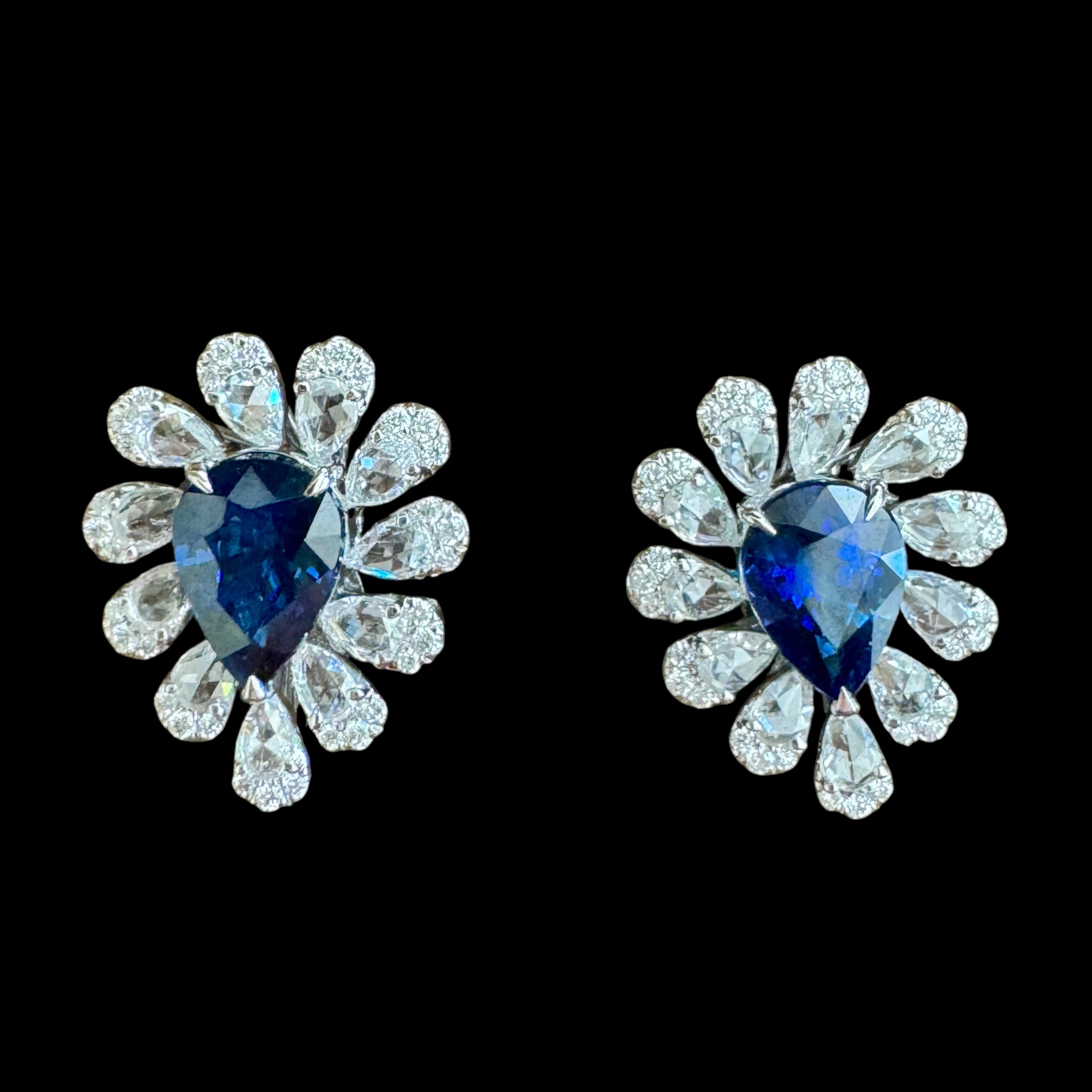 "Royal Blue" Oval Sapphire & Diamond Stud Earrings set in 18K White Gold