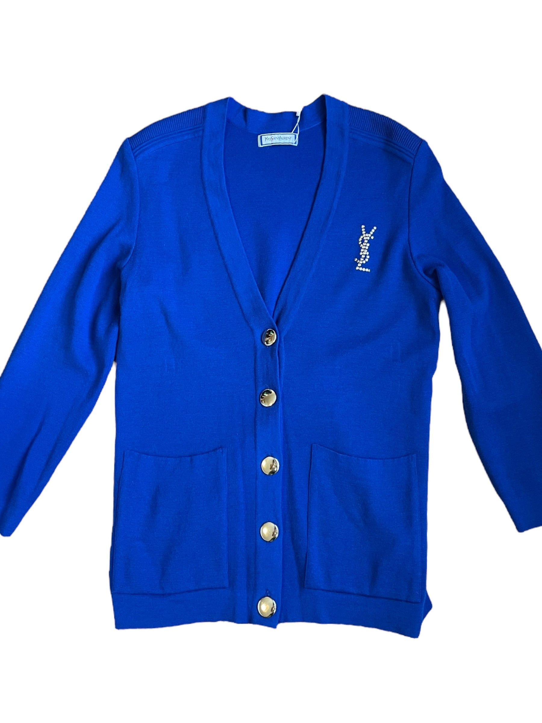 YSL Vintage Studs Logo Cardigan Blue DXBK0177