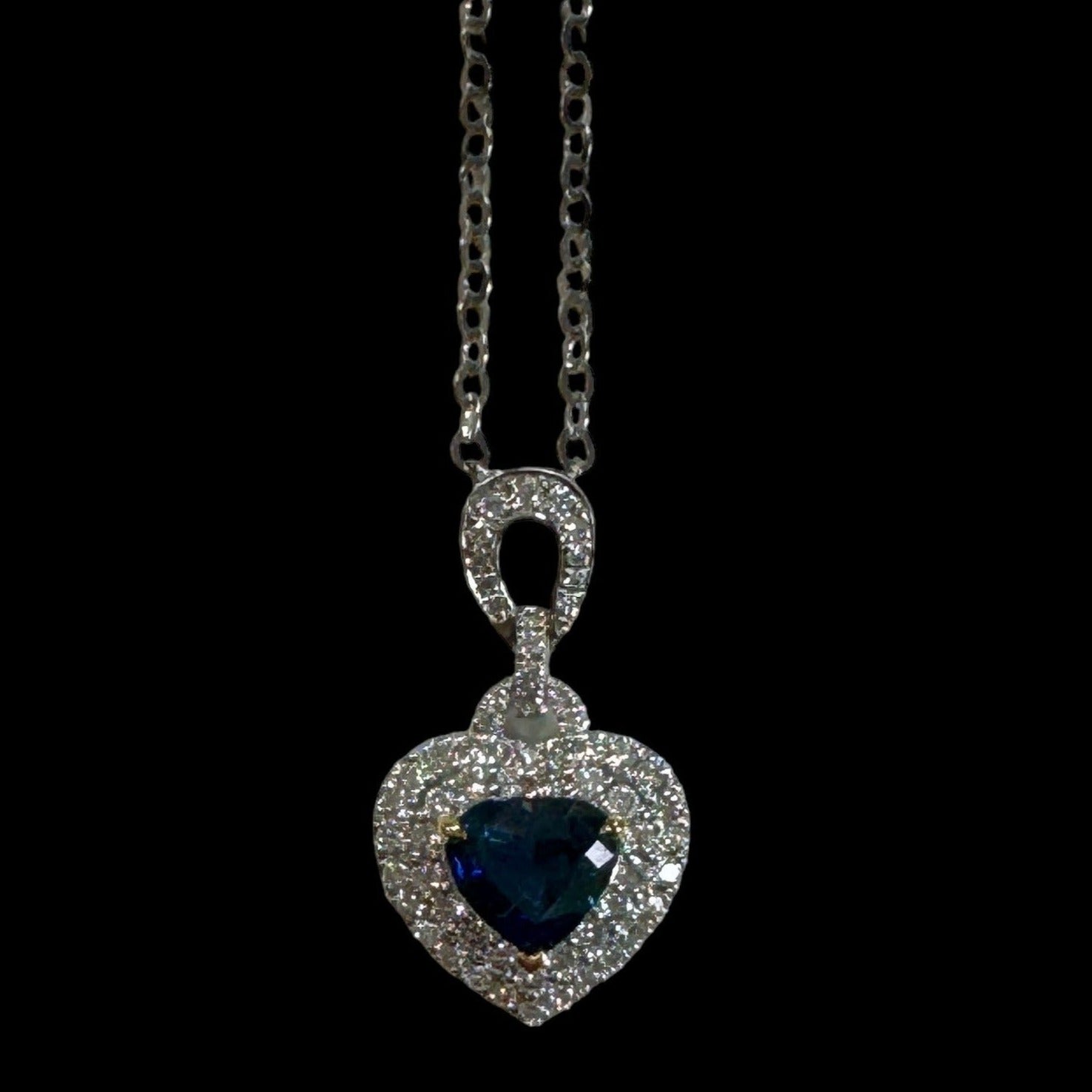 1.01ct "Royal Blue" Heart Sapphire & Diamond Necklace