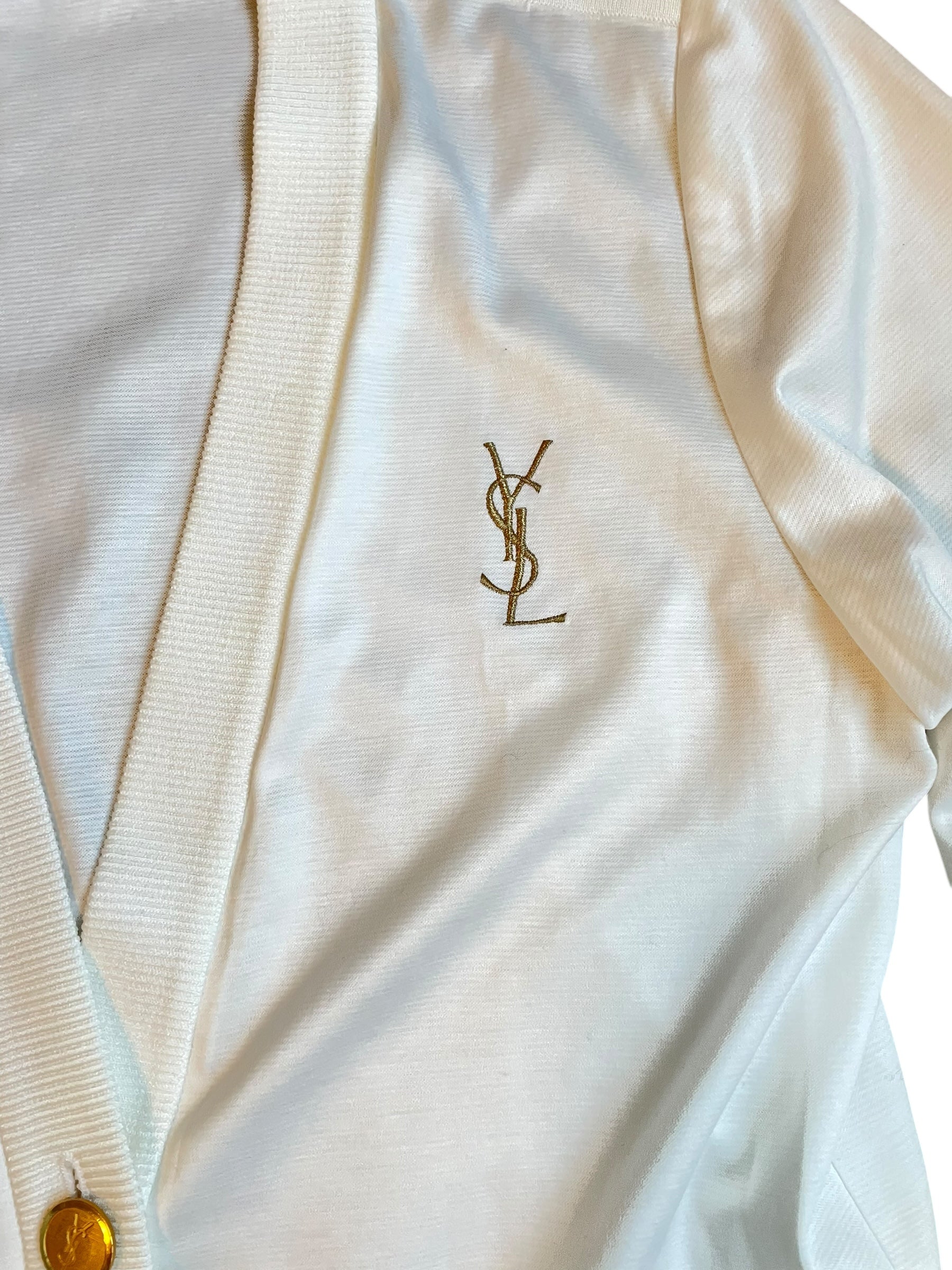 YSL Vintage Logo Cardigan White Gold DXBK0166