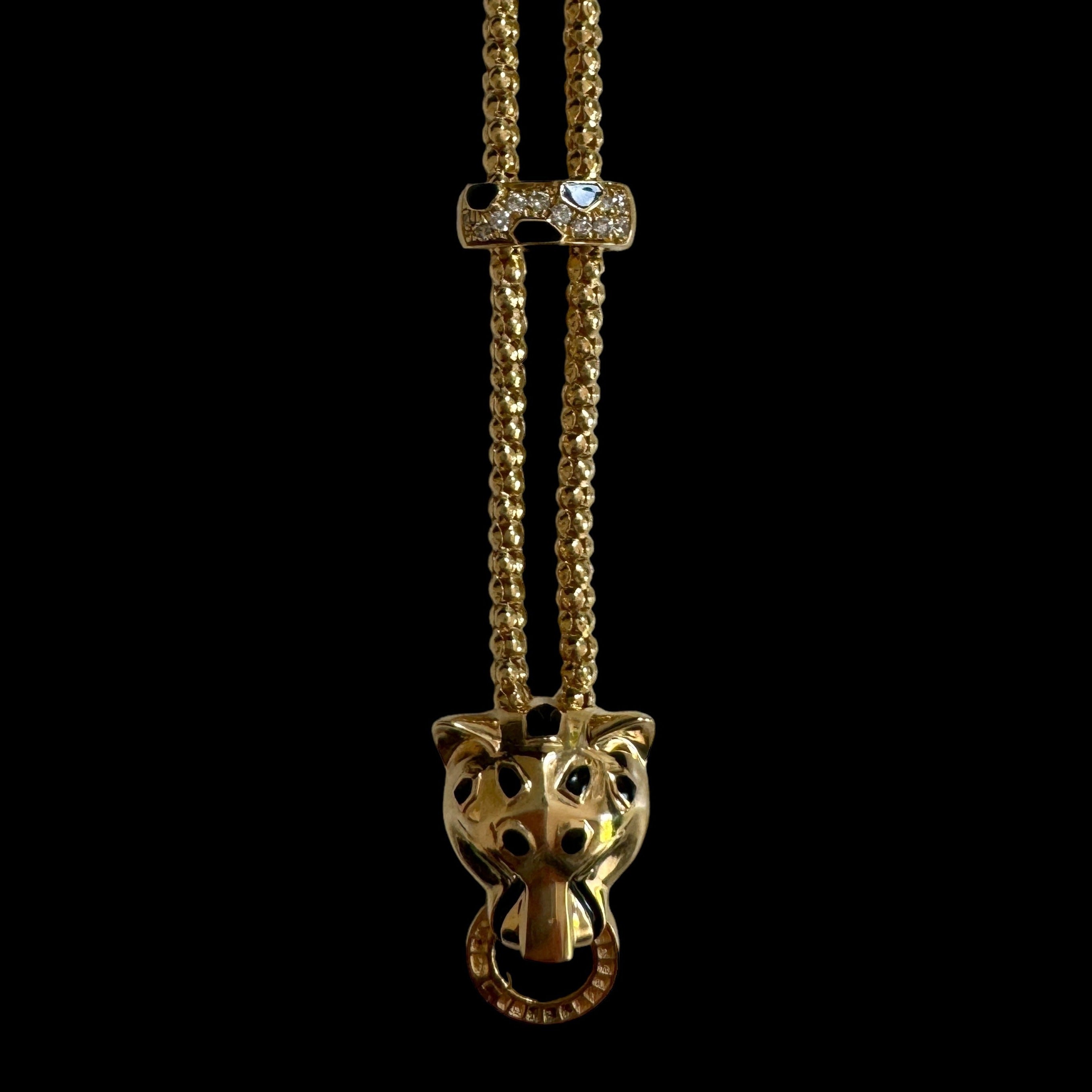 2-Way Long Diamond Panther Pendant Necklace in 18K Yellow Gold