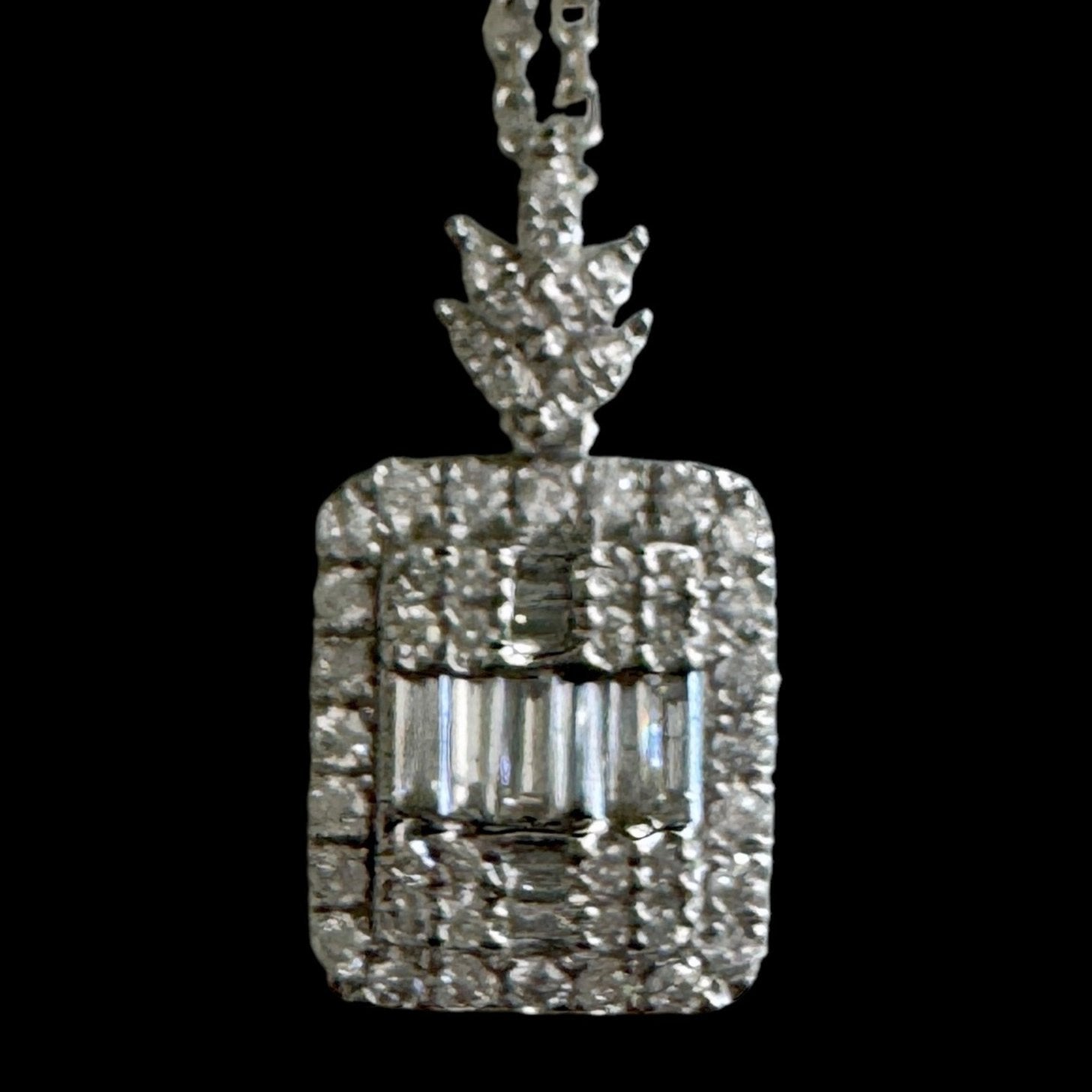 Rectangle Diamond Pendant Necklace set in 18K White Gold