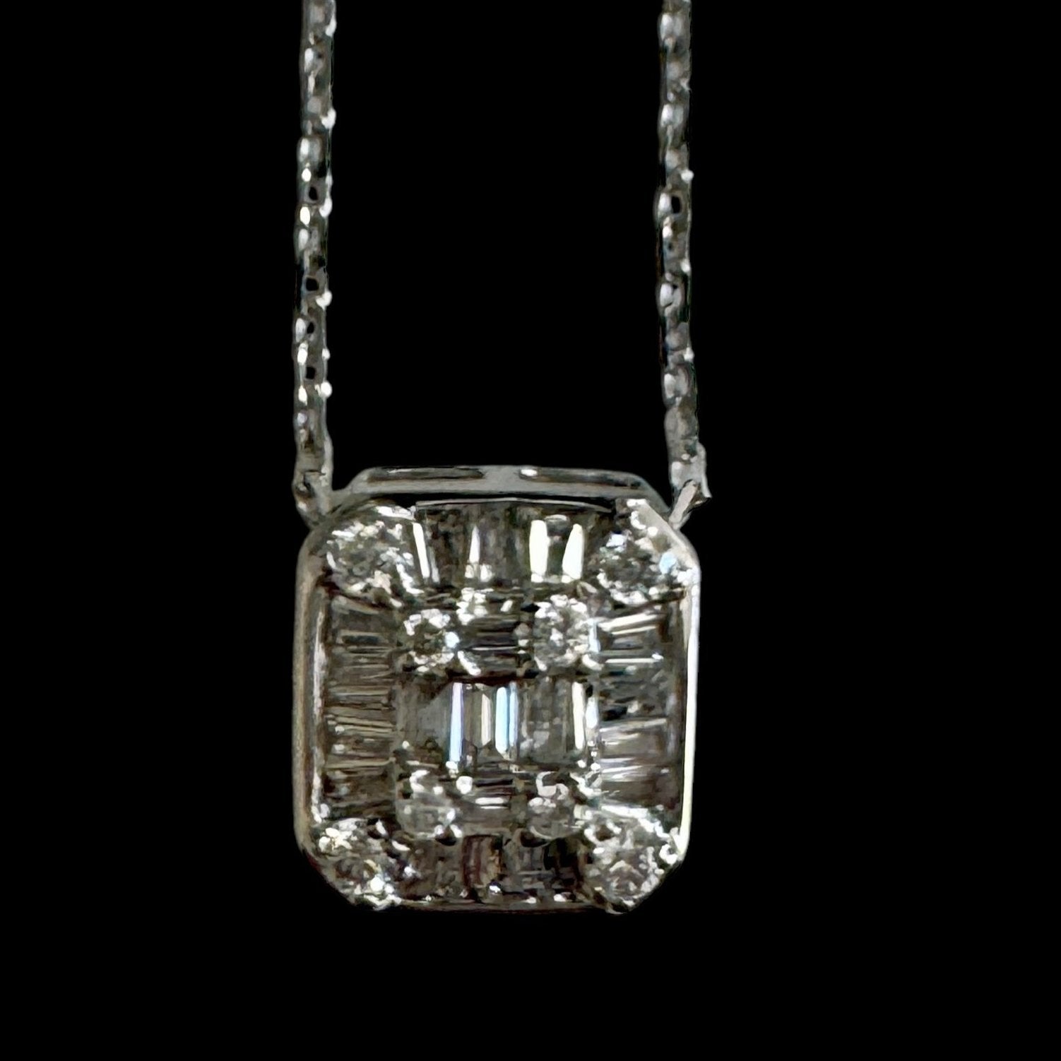 Square Diamond Pendant Necklace set in 18K White Gold