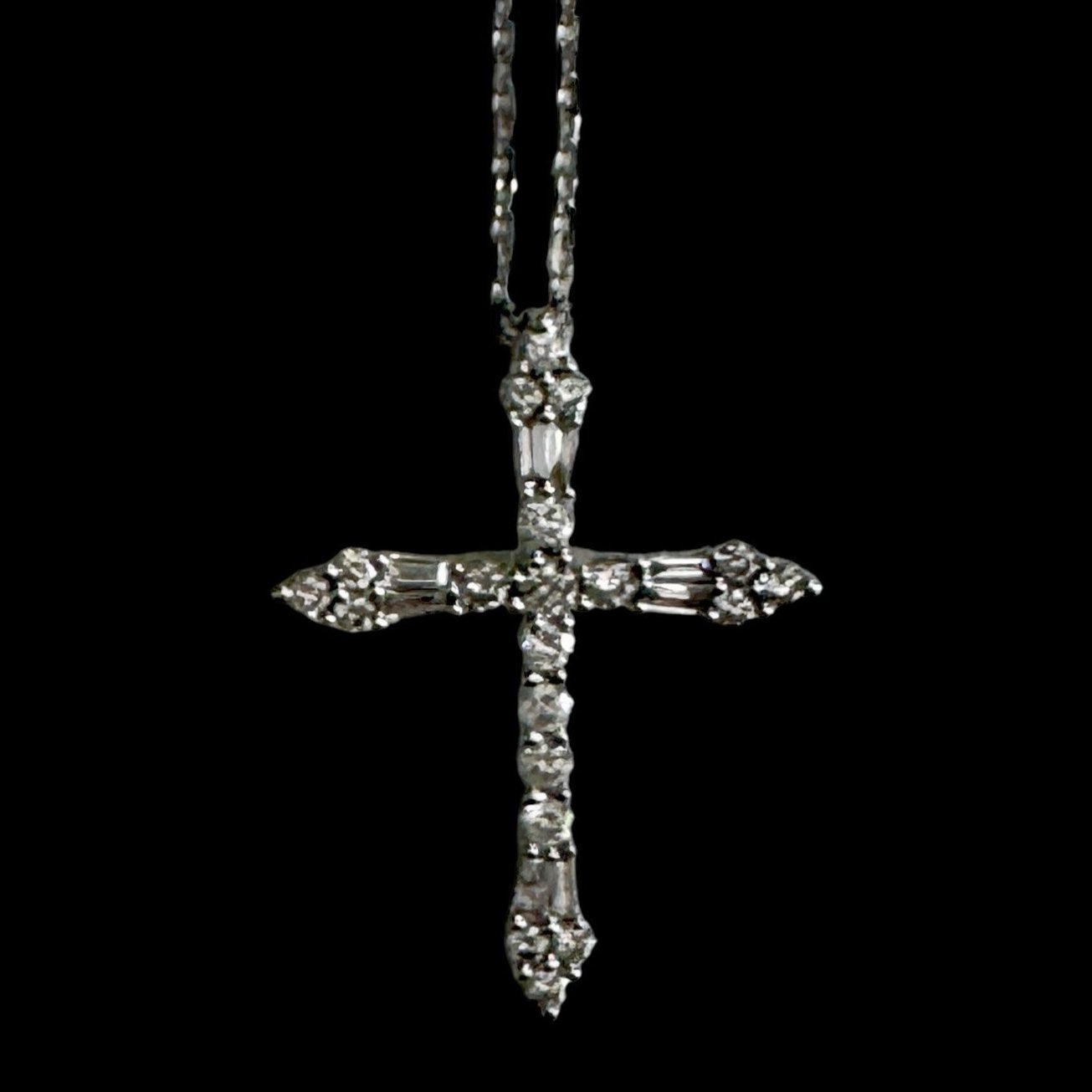 Natural Diamond Cross Shaped Pendant Necklace