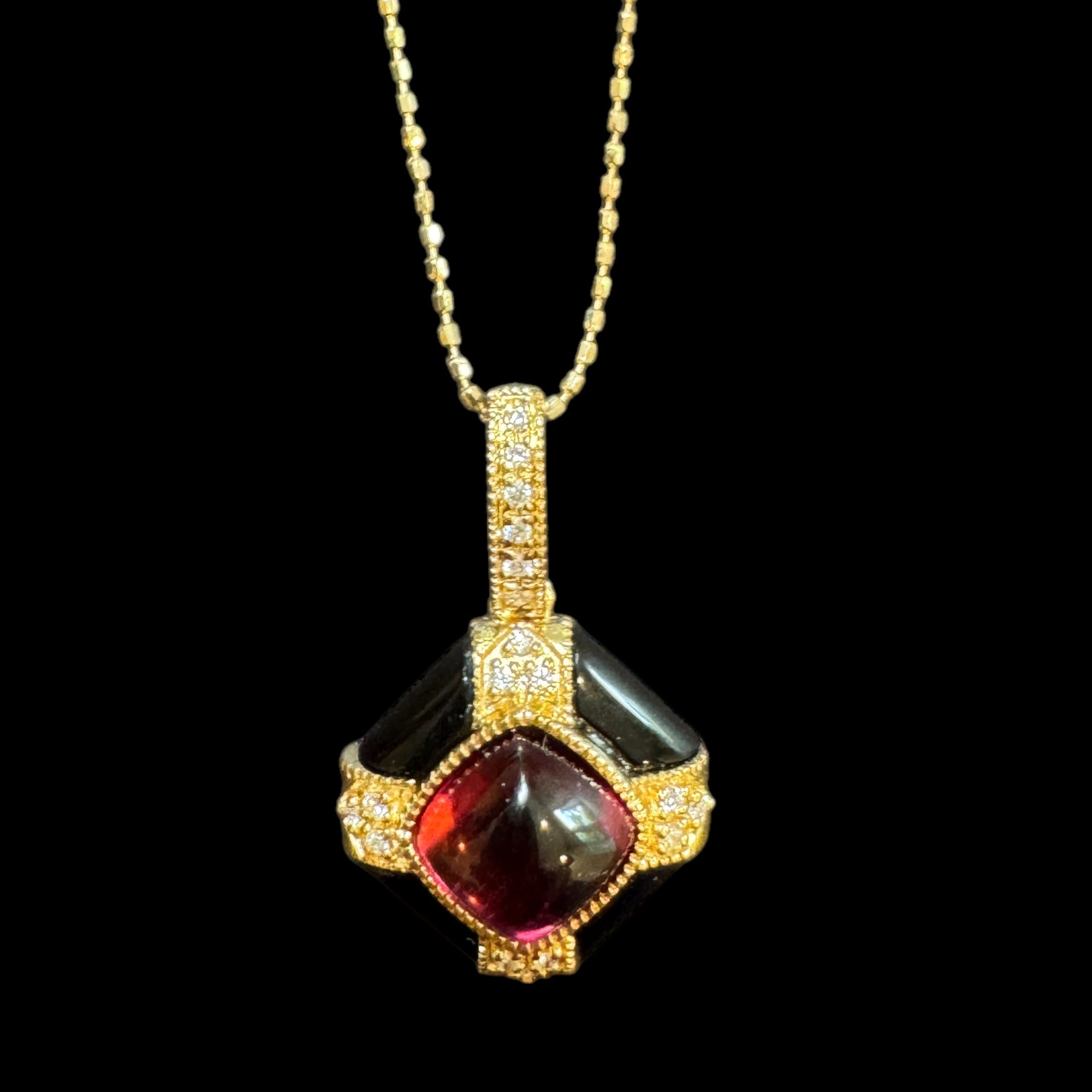 1.72ct Cabochon Tourmaline & Diamond Necklace