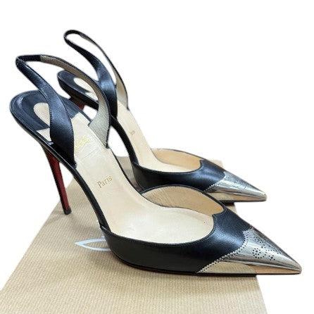 15. Christian Louboutin Black Leather Calamijane Slingback Pumps - 38