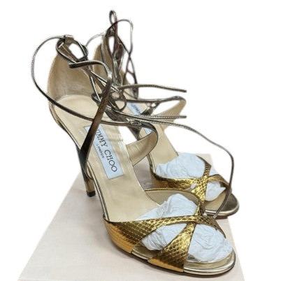 11. Jimmy Choo Teira Metallic Ayers & Mirrored-leather Sandals - 39